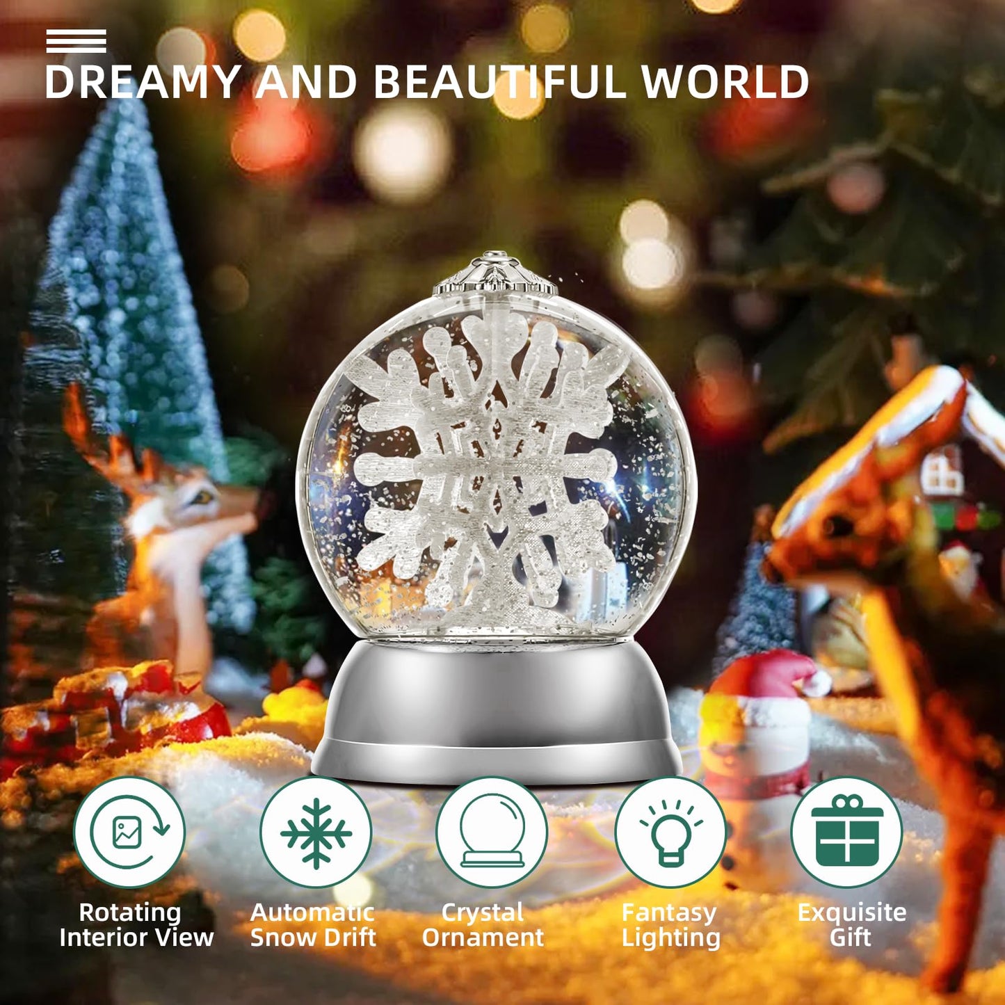 Snow Globe，6.5" Christmas Snow Globes, with Swirling Glitter, Battery Operated, Spinning Water Glitters, 2025 Tabletop Figurine for Adults Unique, Kids, Women, Girls, Christmas Decorations Indoor