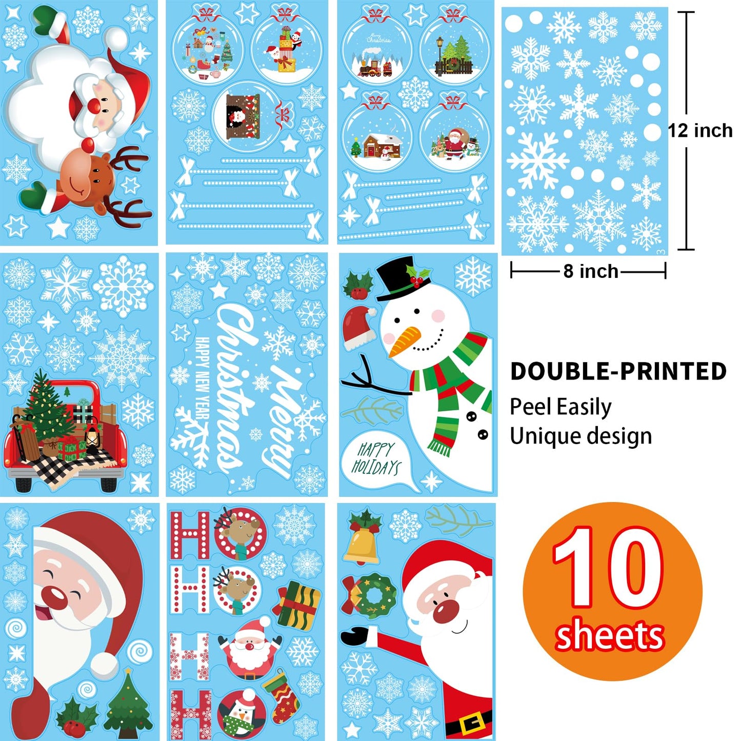 Christmas Window Clings Double Sided Christmas Window Clings Christmas Window Decorations Winter Decorations Window Snowflakes Decal Xmas Decorations for Glass Windows Home School Office