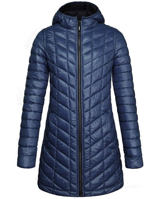 Outdoor Ventures Women's Maryan Hooded Ultra Lightweight Warm Thermolite Long Puffer Coat