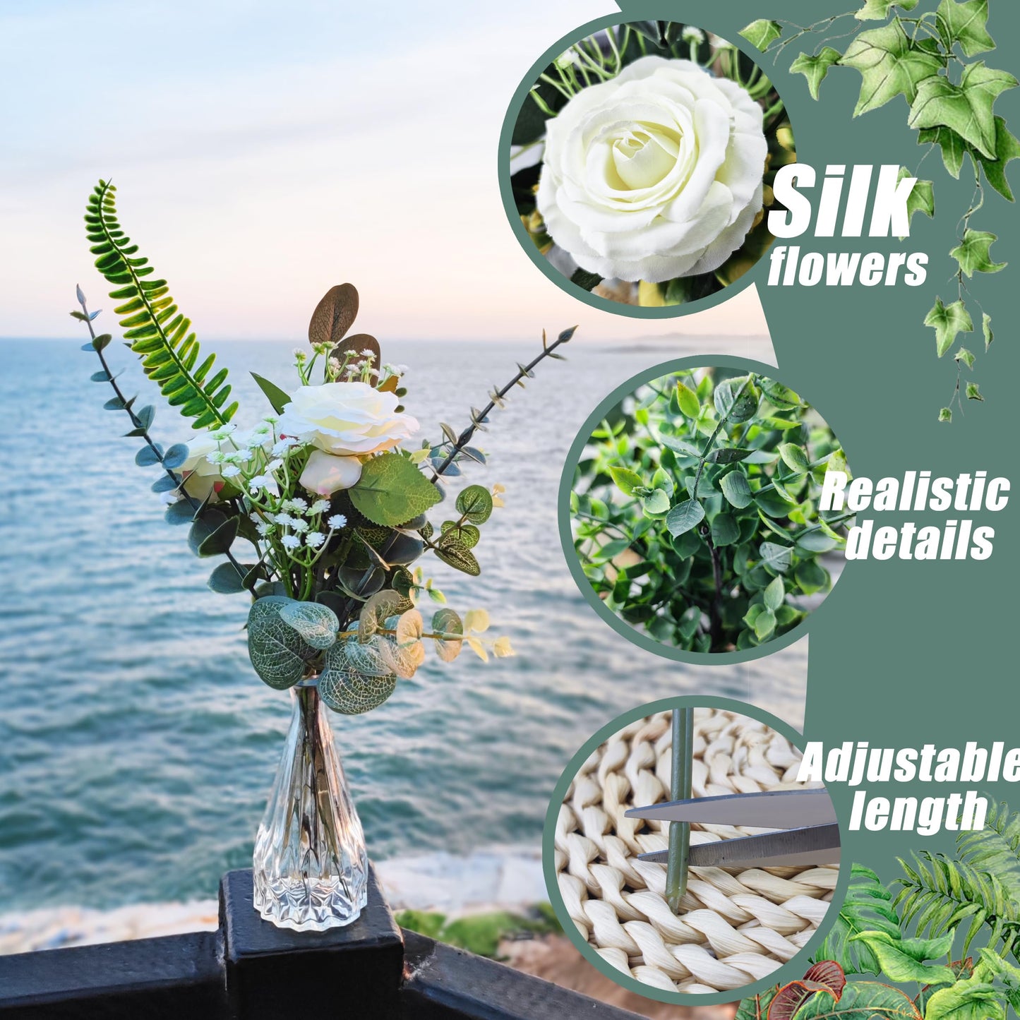 KOPWVA Artificial Flowers with Vases, 108 Pcs Fake Plants & Bud Vases, Centerpieces Flowers DIY Set Suitable for Central Table,Weddings,Office and Indoor Decoration