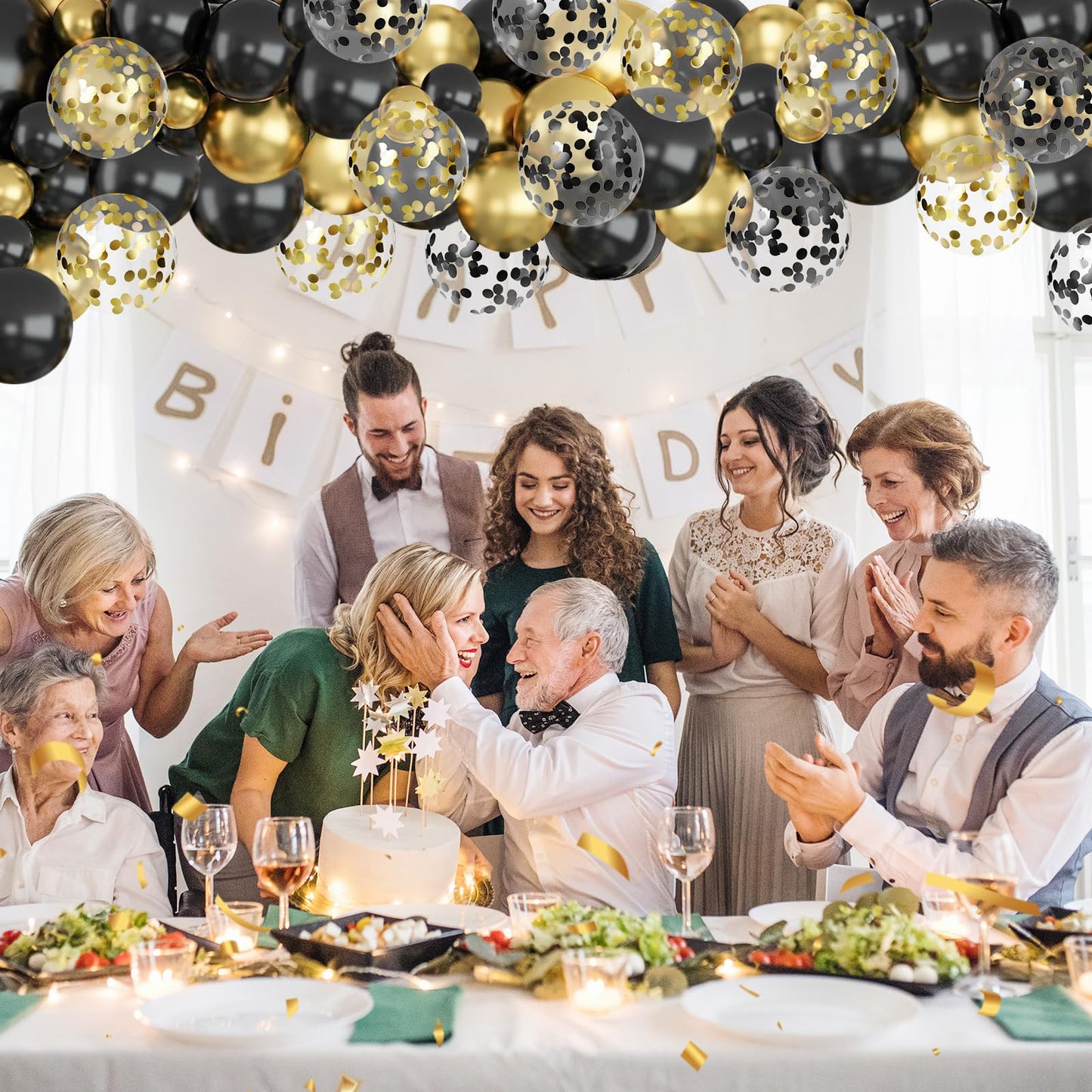 Black and Gold Balloon Garland Kit, 114Pcs Black and Gold Balloons, 4 Size Black Gold Latex Party Balloons for Birthday Decorations, New Years, Wedding, Graduation