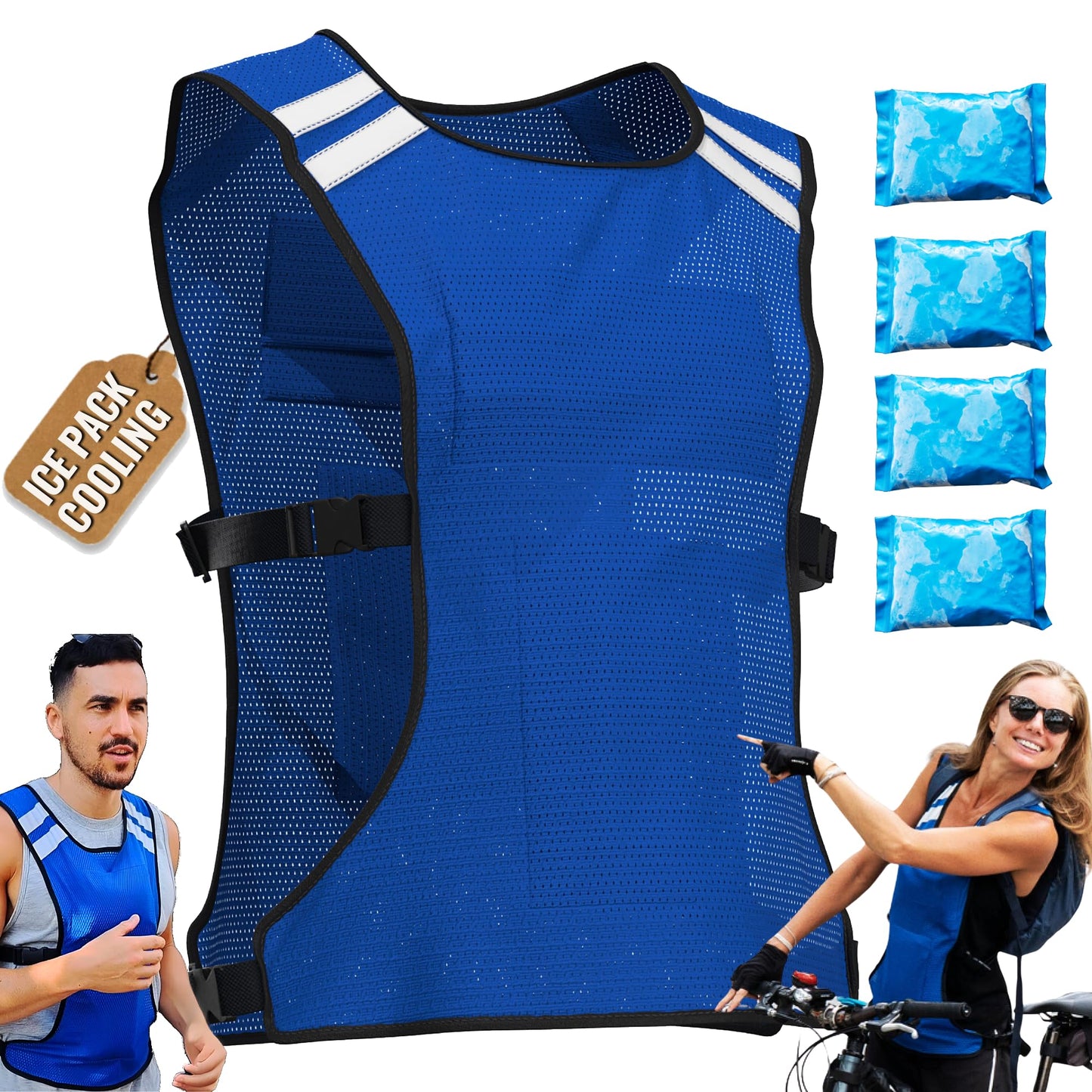 CHILLSWIFT Cooling Vest for Men & Women - Adjustable Lightweight Ice Vest, S-XXL, Includes 8 Ice Packs, Ideal for Motorcycle, MS, Mascots & Outdoor Stay Cool Activities
