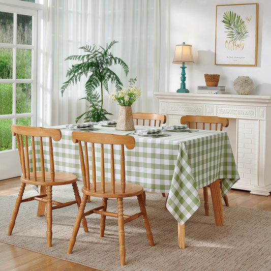 Veblandy Checkered Tablecloth Rectangle Waterproof Gingham Table Cloth Washable Buffalo Plaid Table Cover Wrinkle Free for Kitchen, Dining and Outdoor Picnic, 60 x 102 Inch, Sage Green and White