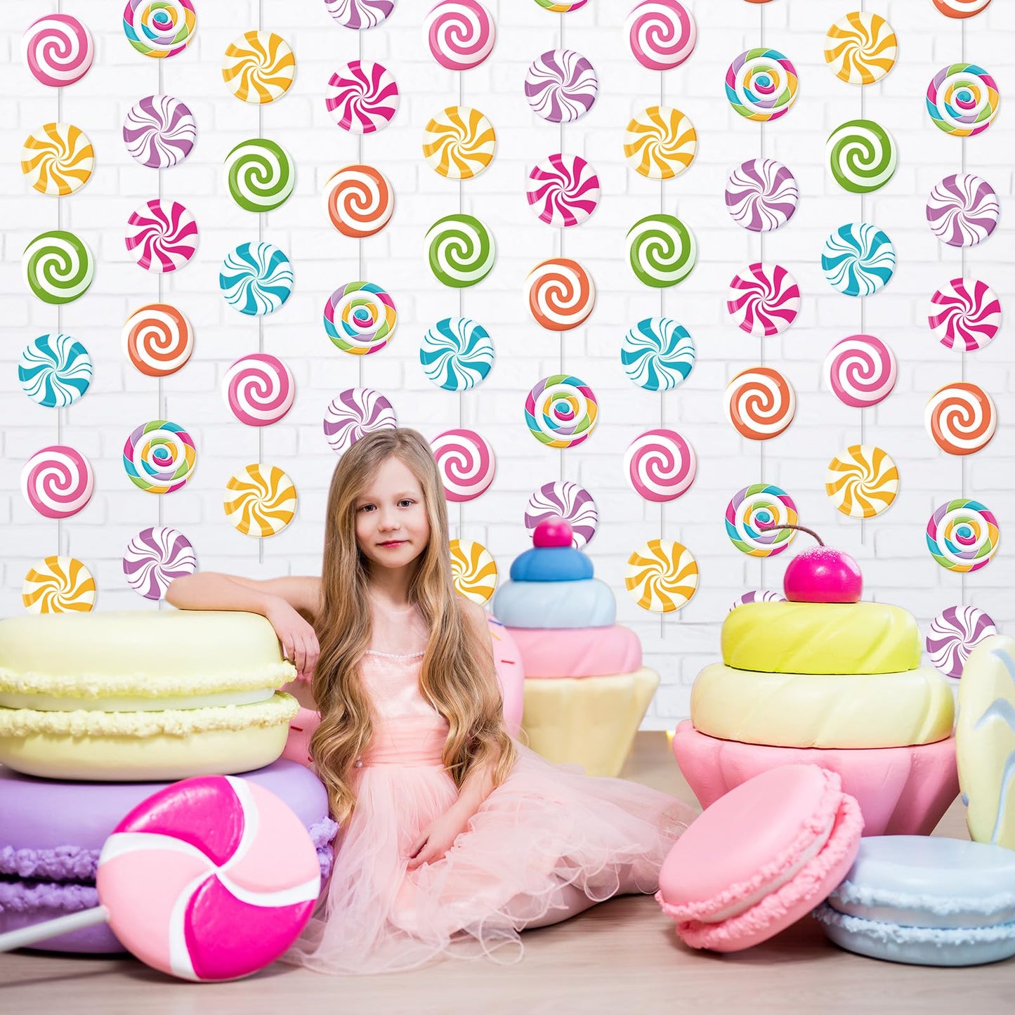 Capoda 8 Pieces Candy Party Decorations Candyland Paper Garlands Candy Paper Cutouts Lollipop Garland Banner Sweet Hanging Decor for Birthday Theme Party Supplies
