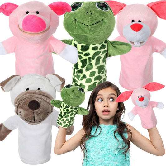 4 Pcs Hand Puppet Animal with Working Mouth 9.8 Inch Animal Puppet Soft Plush Toy for Storytelling Theater Preschool Birthday Gifts(Leopard, Hippo, Lion, Tiger)