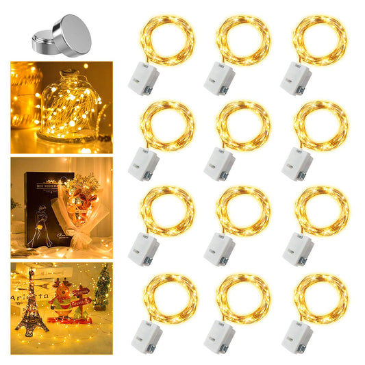 12 Pack Valentine's Day Fairy Lights Battery Operated, 3 Speed Modes, Extra 12 Batteries for Replacement, 7Ft 20 LED Mini String Light, Waterproof Copper Wire, Twinkle Firefly Lights for Christmas