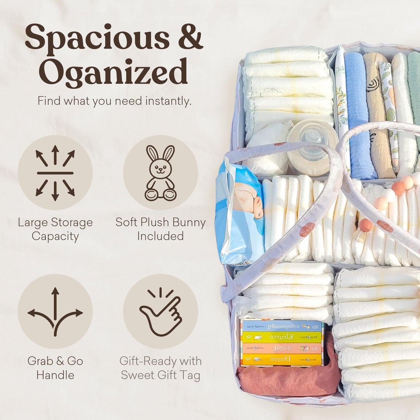 Baby Diaper Caddy Organizer with Plush Toy – Portable Felt Storage Caddy for Nursery, Car, and Changing Table – Baby Organizer Basket, Diaper Organizer, Baby hamper, Baby Shower or Newborn Gift