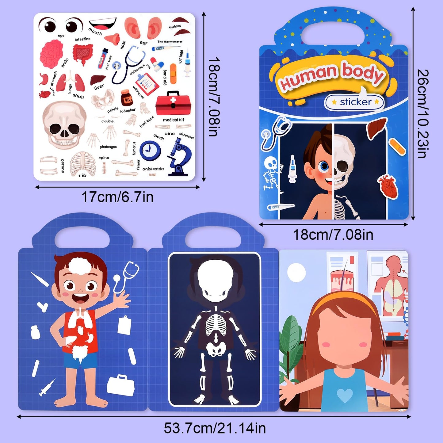 ASTARON 6 Pack Reusable Puffy Sticker Books for Kids 3-6, Jelly Sticker Game Educational Sensory Learning Toy, Portable Travel Toys and Busy Book for Toddlers