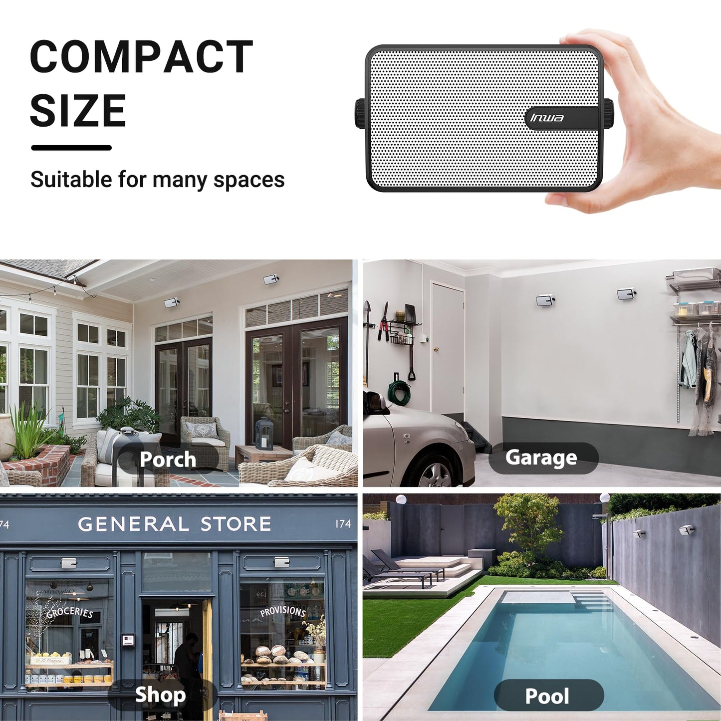 Inwa Upgraded Bluetooth Outdoor Speakers, IPX5 Waterproof Wall Mount Speaker, Powerful Bass, Wireless Sync Up to 100 Speakers, Indoor/Outdoor Sound System for Patio/Porch/Gazebo/Garage(MZ-632, 2 PCS)