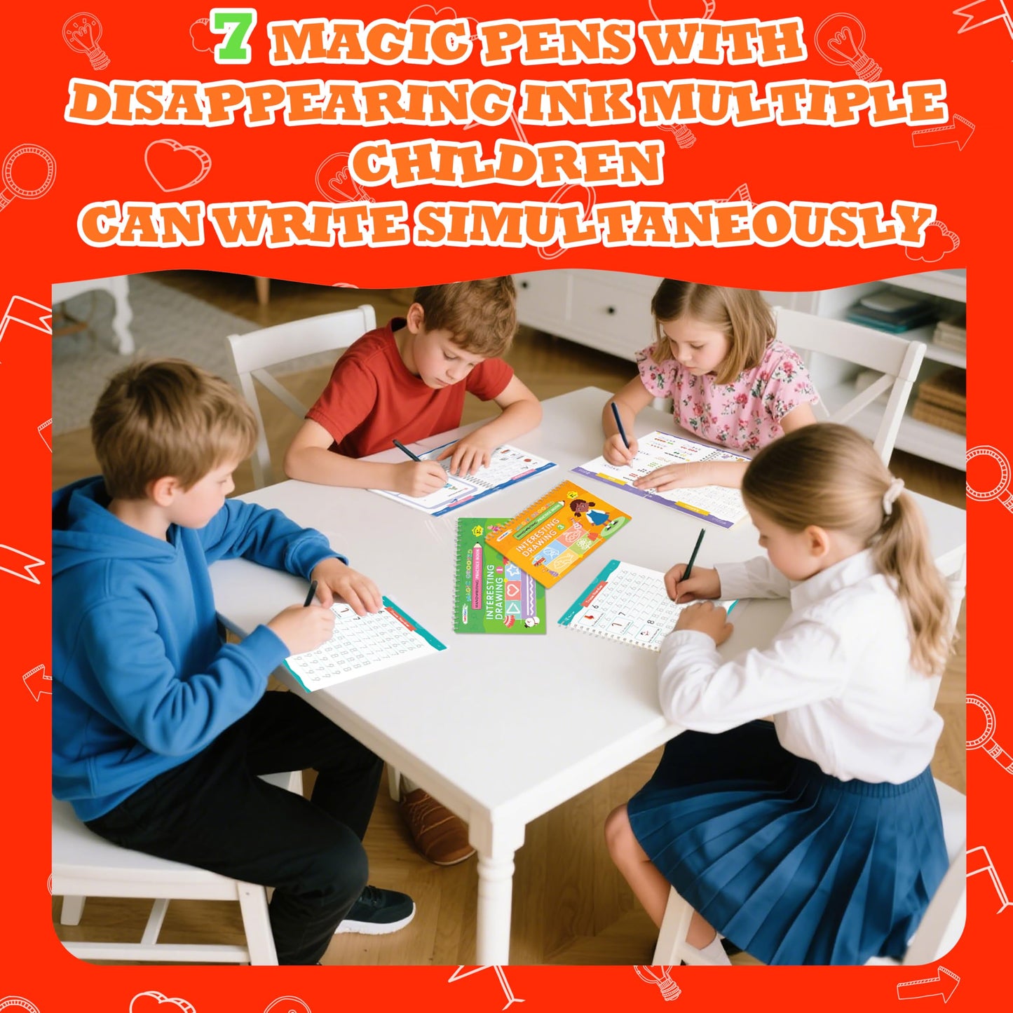 Magic Grooved Writing Practice for Kids Ages 3-8, Reusable Grooved Handwriting Workbooks, Large Writing Practice Books, Kindergarten Workbooks 10.24 * 7.29in(7 Books+Pens)