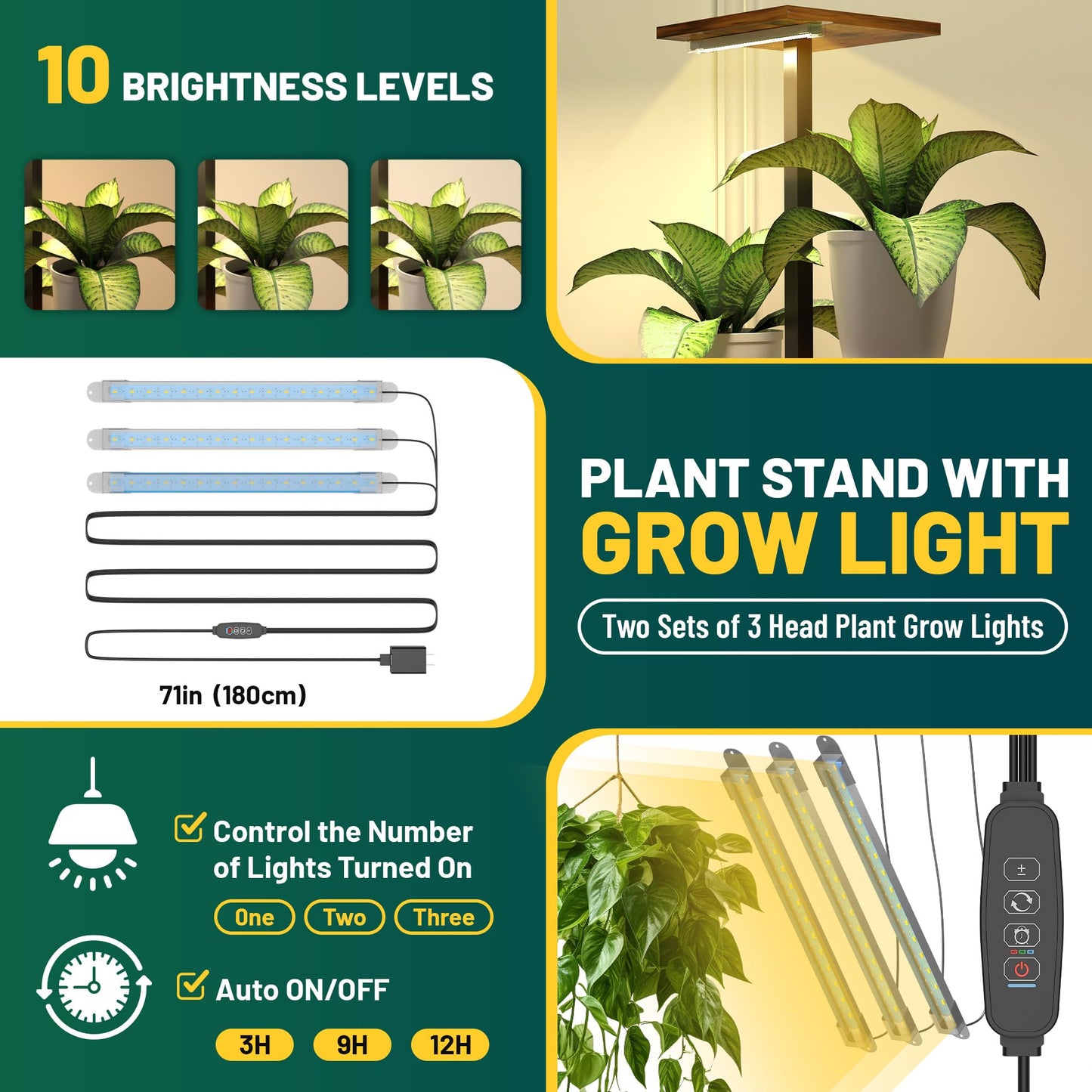 Plant Stand Indoor with Grow Light, 2-Pack Metal Plant Shelf with 6 Grow Lights, 5 Tiered Corner Plant Stand Shelves for Indoor Plants Multiple, Plant Rack Display Flower Holder for Living Room, Patio