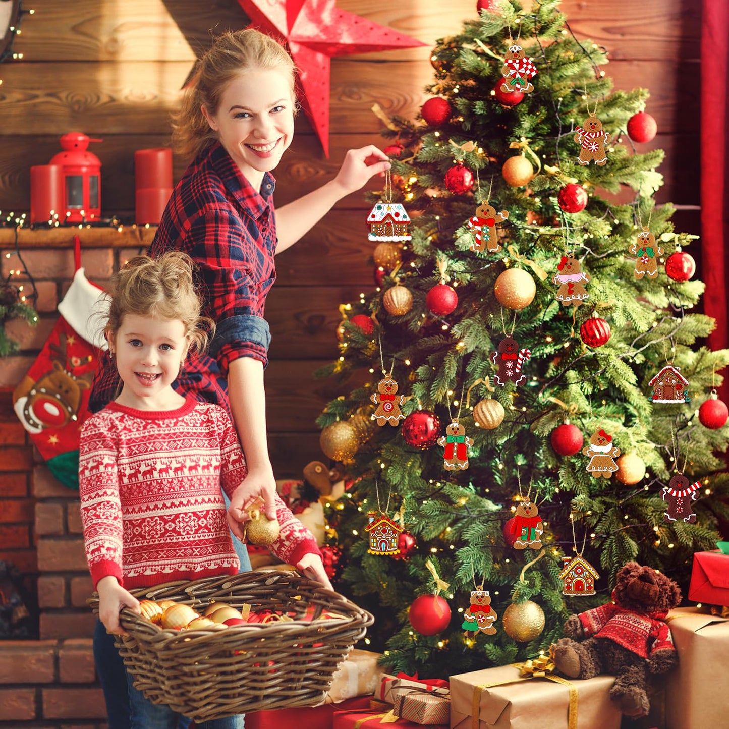 16Pcs Gingerbread Man Ornaments for Christmas Tree Gingerbread Christmas Decorations with Gingerbreads House Ornament for Christmas Tree Hanging Party Decor