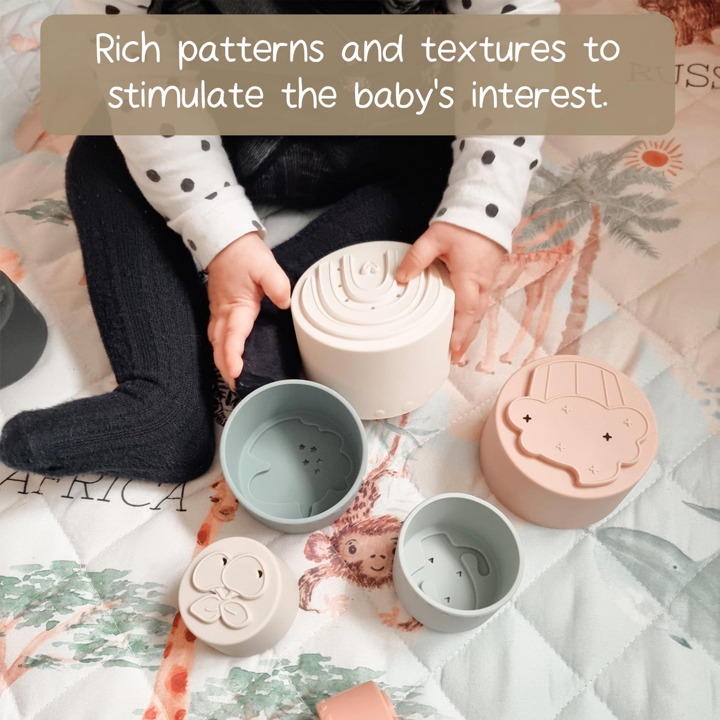 Moonkie Stacking Cups Toy, Fun Educational Baby Toys Silicone Soft Teething Toy, Age 6+ Months, 7 Piece Set