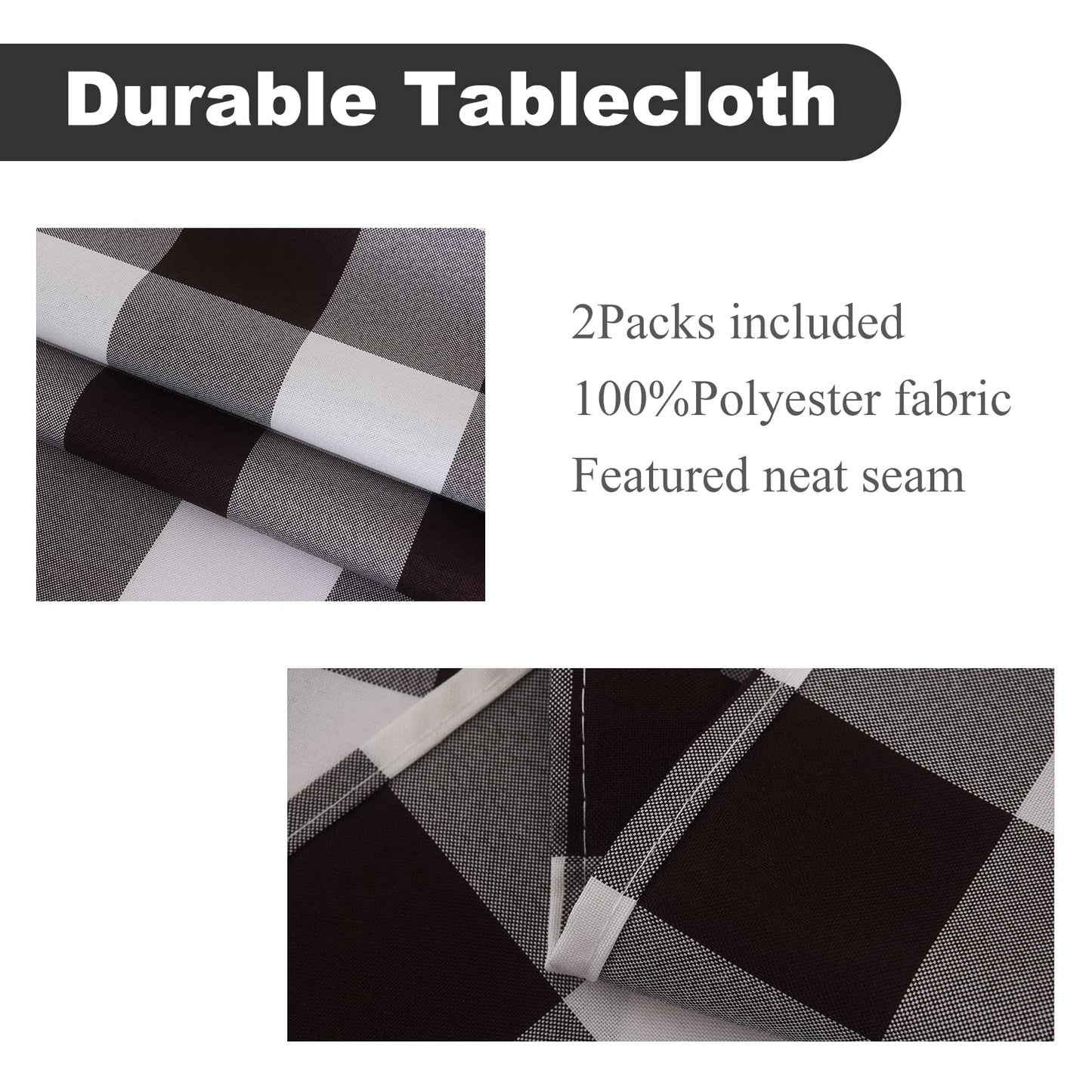 2 Pack Waterproof Polyester Fabic Rectangle Checkered Tablecloth，60x120 Outdoor Table Cloth，Oil Stain Prevention Table Cloth for Pinics and Parties（Chocolate and White）