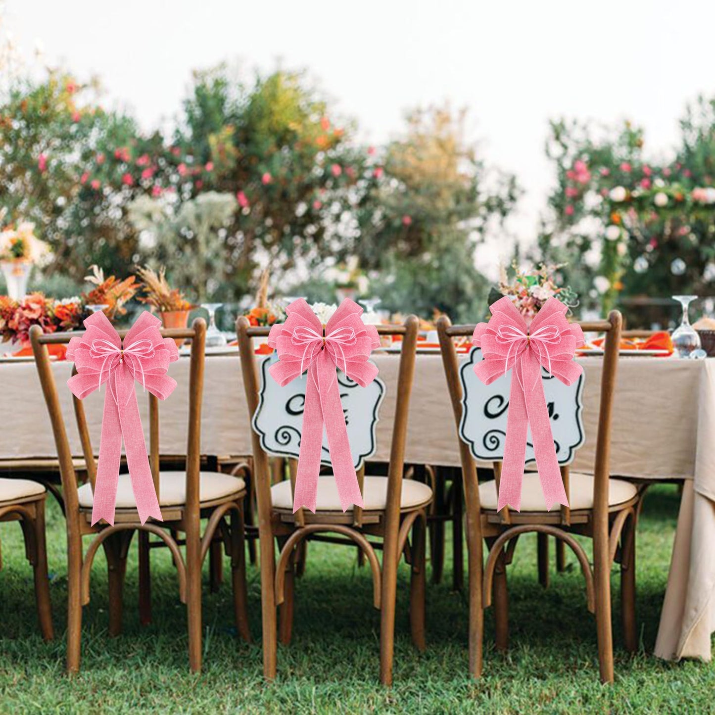 RIBBOOO 2 Pack Pink Christmas Tree Bows 12x20inch Large Burlap Wreath Bow with Glitter String for Christmas Tree Topper,Home Front Door Decor,Easter Bow, Valentines and Party Decor