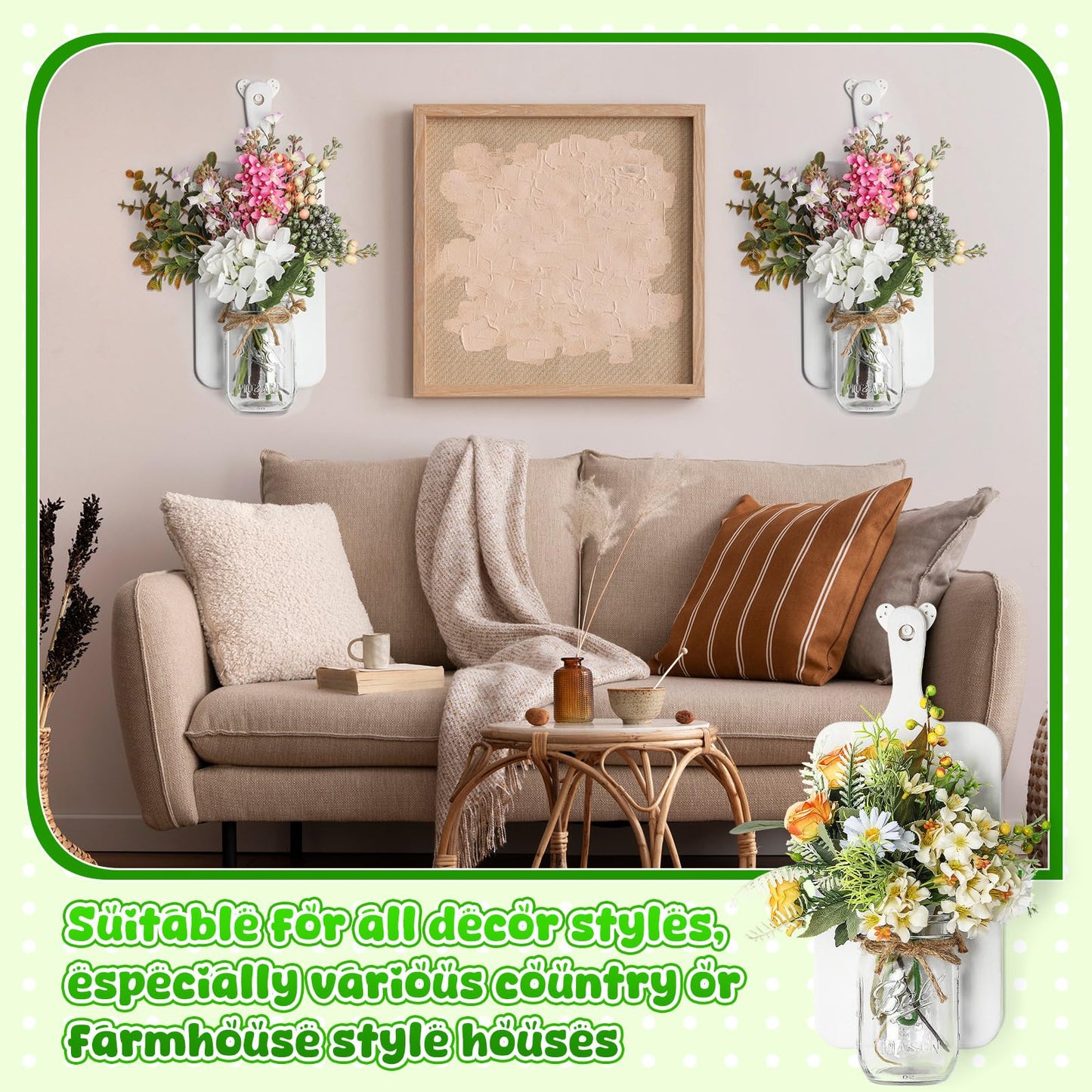 Mimorou 2pack Mason Jar Sconce Wall Decor Rustic Wall Sconces Glass Jar Handmade Hanging Sconce Wall Decor Wood Board with Mason Jars for Living Room Dining Room Bedroom Kitchen Farmhouse Home Decor