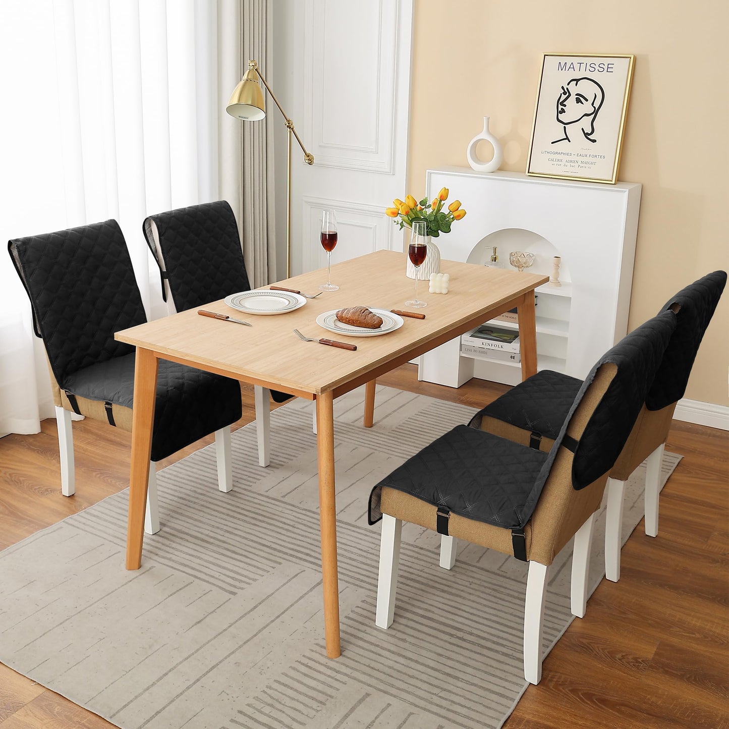 Yonus Waterproof Dining Chair Cover Office Chair Cover Water Resistant Dining Room Chair Cover Kitchen Chair Slipcover Computer Chair Cover with Anti-Slip Buckle (Black, 1PCS)