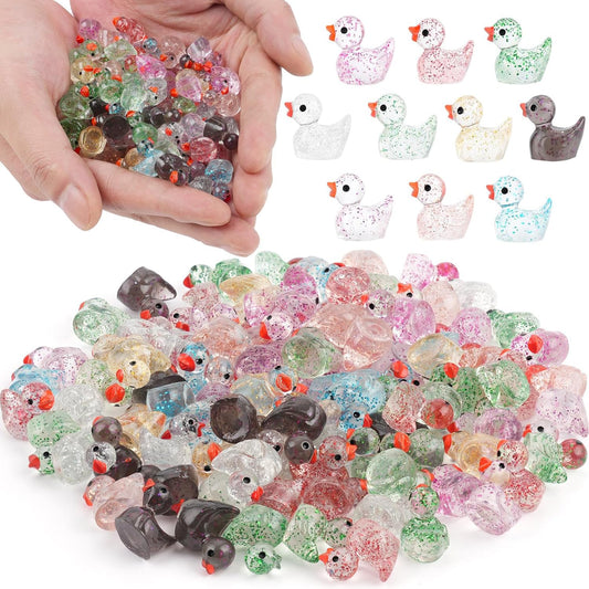 YsesoAi 100Pcs Glitter Mini Resin Ducks, Tiny Ducks Figurines Bulk for Miniature Dollhouse Decor Accessories Garden Aquarium Potted DIY Ornament Charms Office Classroom Activity to Hide Party Toys