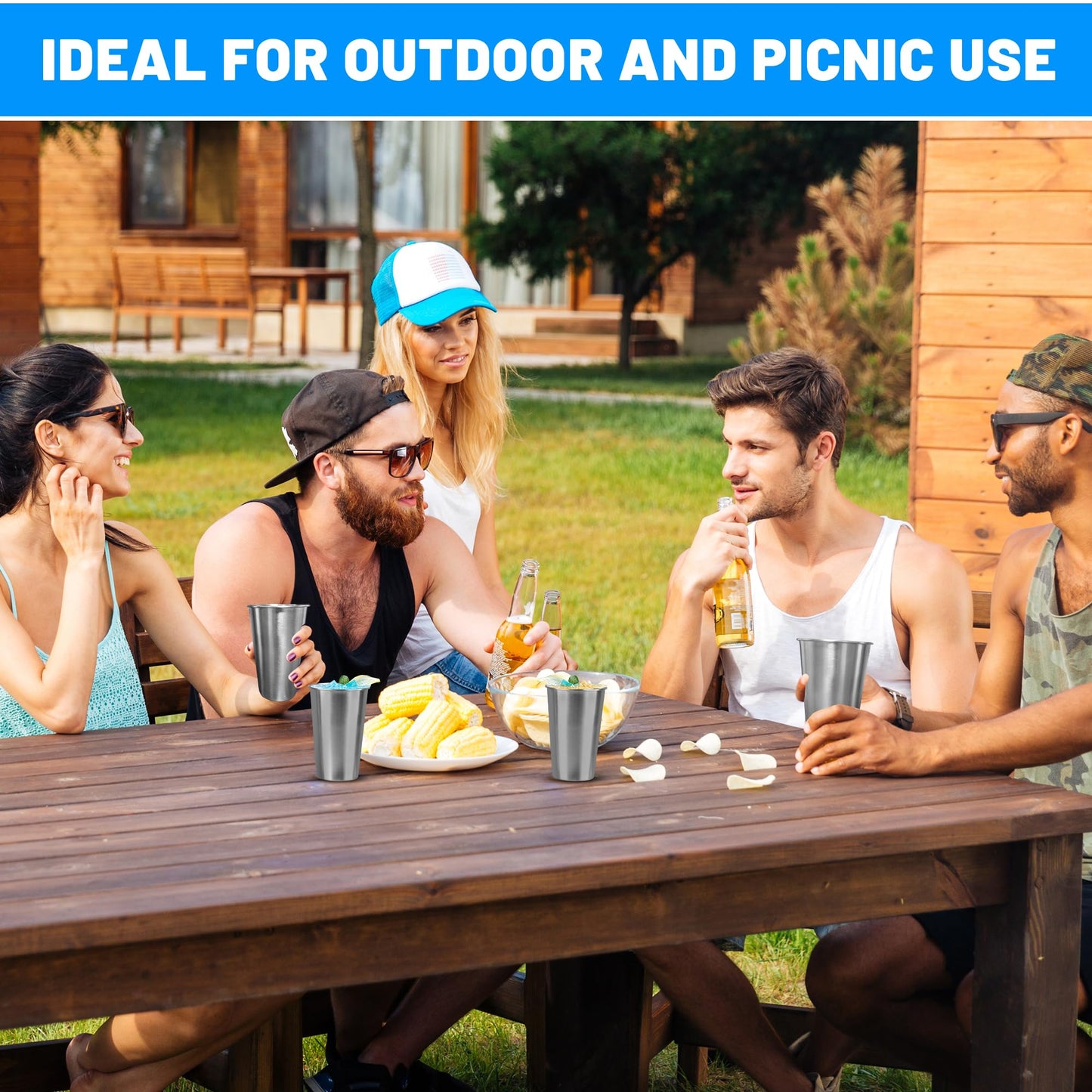 HAMILADUO 4Pack 16 oz Stainless Steel Pint Cups,Stainless Steel Cup,Pint Cup Tumbler，water Tumbler,Stackable,Reusable,BPA Free, (4)