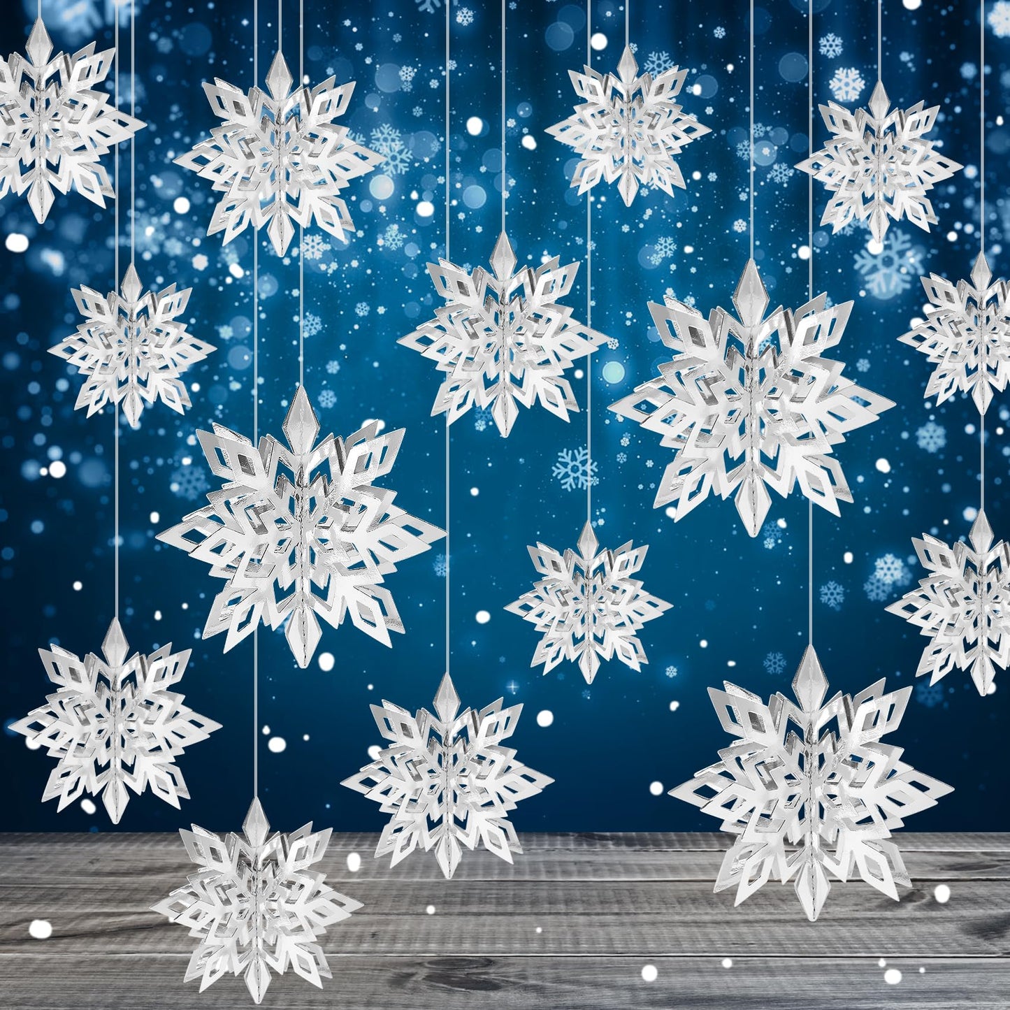 36PCS Christmas Snowflake Decorations, 3D Large Silver Paper Snowflakes Garland Hanging Snow Flakes for Winter Wonderland Christmas Party Decorations Holiday New Year Home Decor, Silver