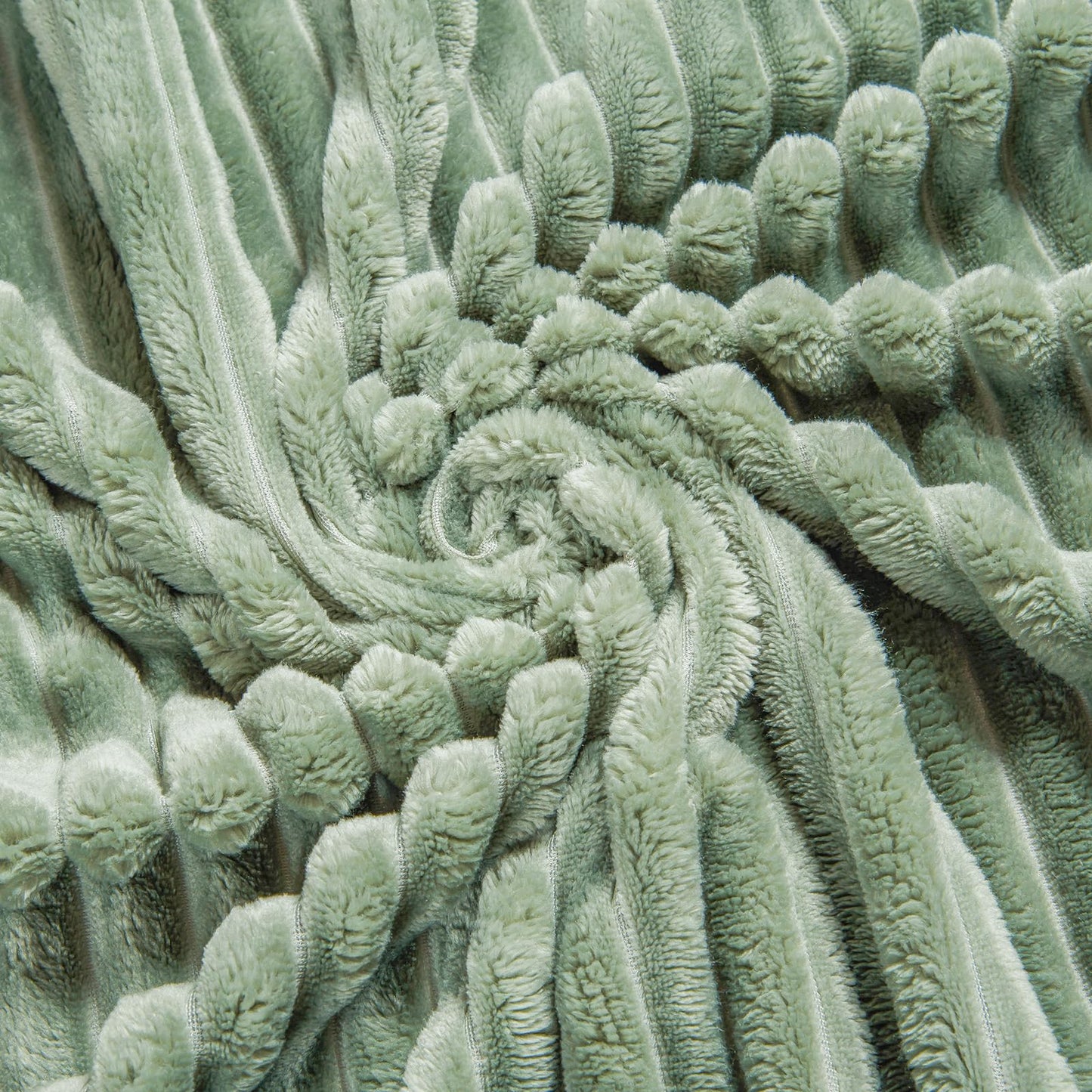 Bnuitland Sage Green Flannel Throw Blanket,300GSM Super Soft Fleece Stripe Pattern Sofa Blanket for Adults and Kids, Lightweight Cozy Bed Throw for Home Decor All Season