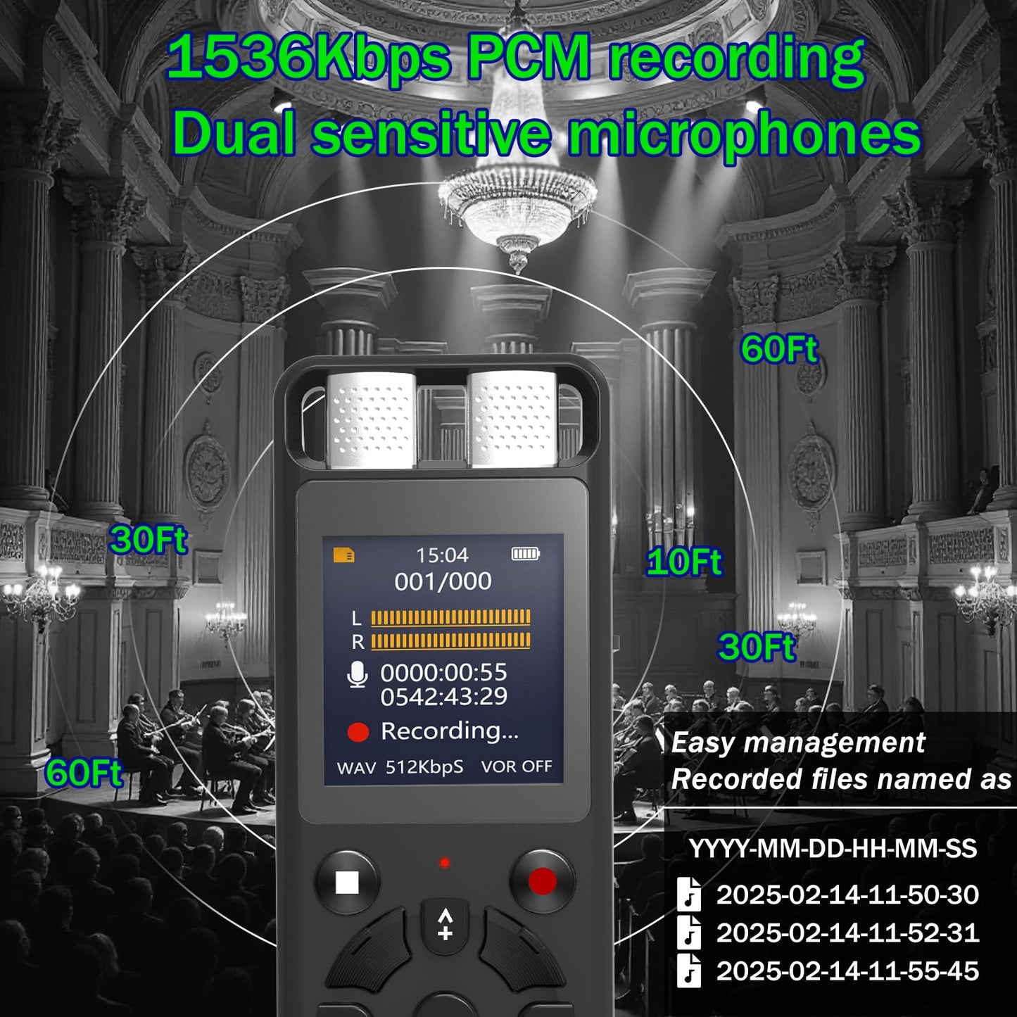 128GB Digital Voice Activated Recorder for Lectures&Meetings,Phone Connected via OTG,9280 Hours Audio Recorder with Tripod Stand,Recording Device with Playback,MP3 Player,Password,Variable Speed