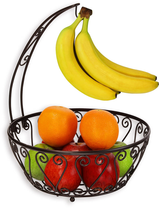 Simple Houseware Fruit Basket Bowl with Banana Tree Hanger, Chrome Finish