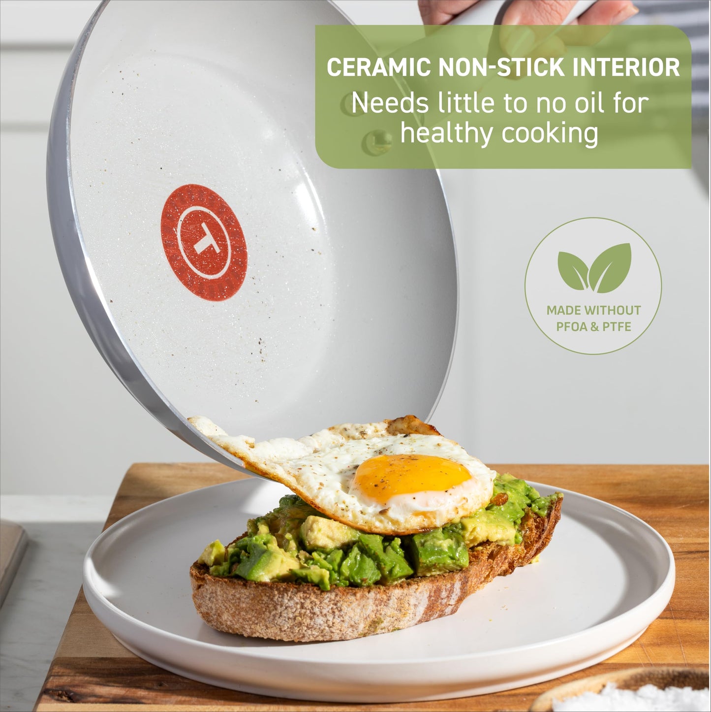 T-Fal Refresh Ceramic Nonstick Cookware Set, 20-Piece, Made without PFOA and PTFE, Oven and Broiler Safe up to 350°F, Includes Stockpot, Griddle, Frying Pans, and Utensils, Pots and Pans, Moon Grey