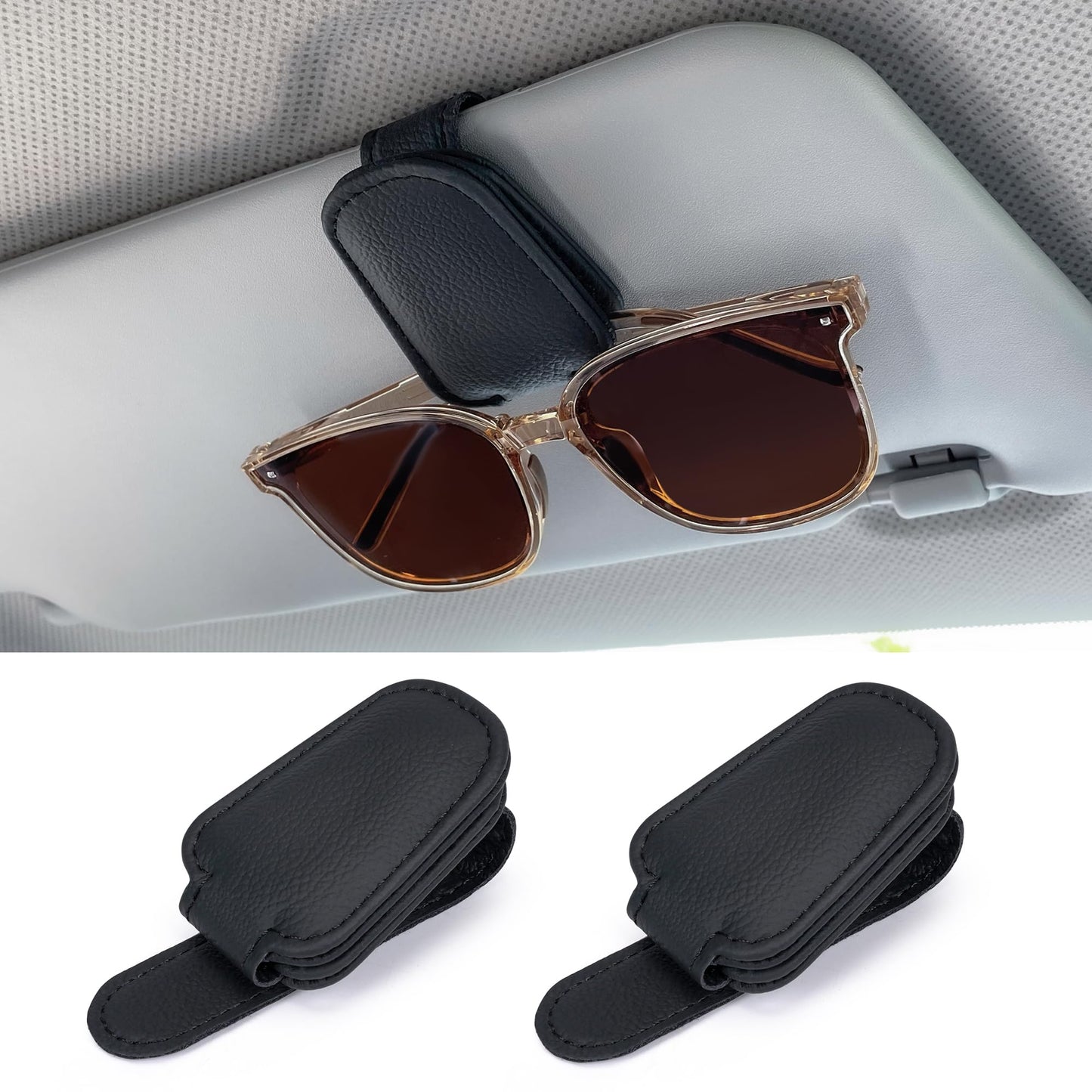 Shering Sunglasses Holders for Car Sun Visor, 2pack Magnetic Leather Glasses Eyeglass Hanger Clip for Car, Visor Sunglasses Holder Clip Car Accessories for Truck