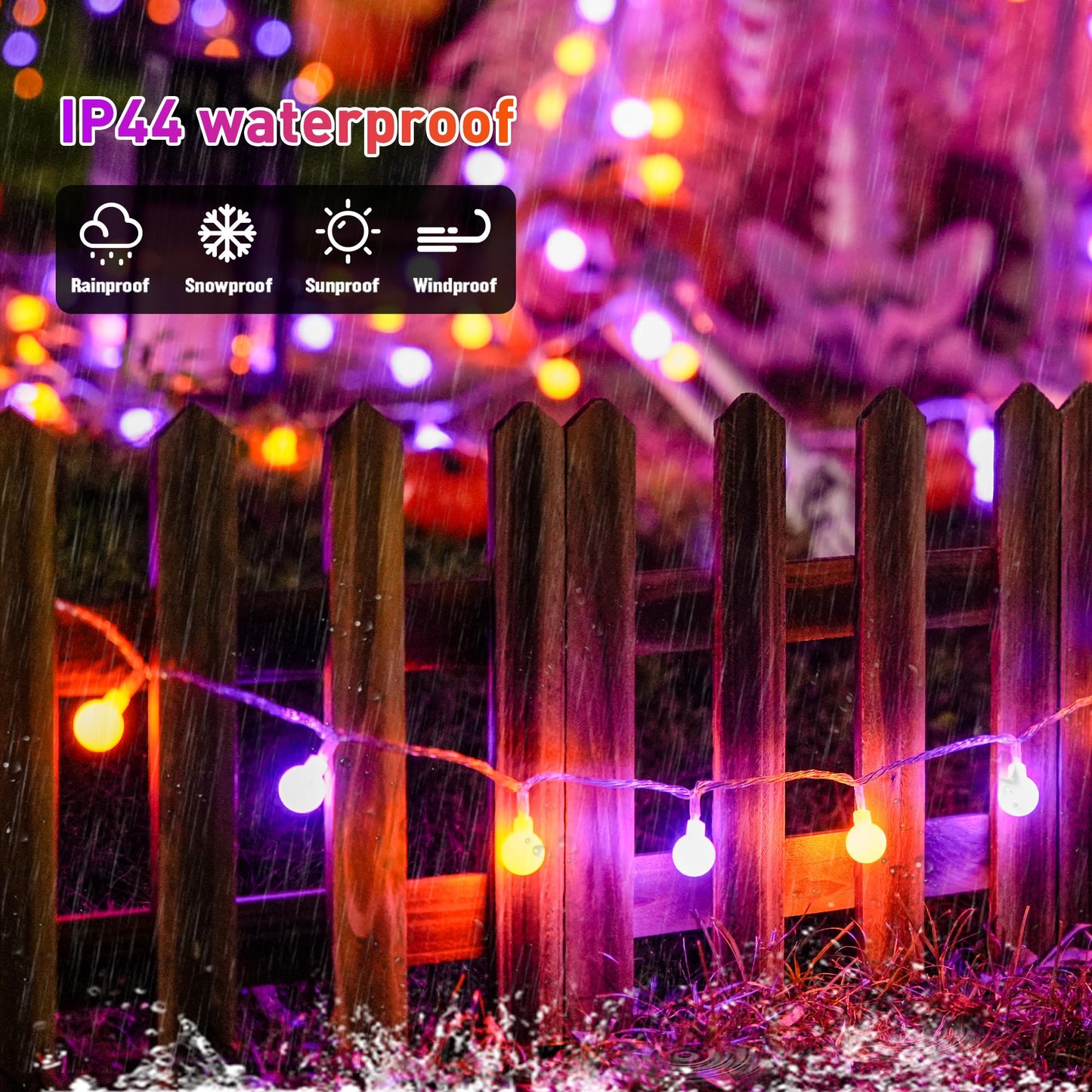 JMEXSUSS 100 LED Orange and Purple String Lights Indoor, Connectable Globe String Lights Plug in with Remote, 33ft 8 Modes Christmas Fairy Lights Outdoor for Bedroom Room Party Carnival Decorations