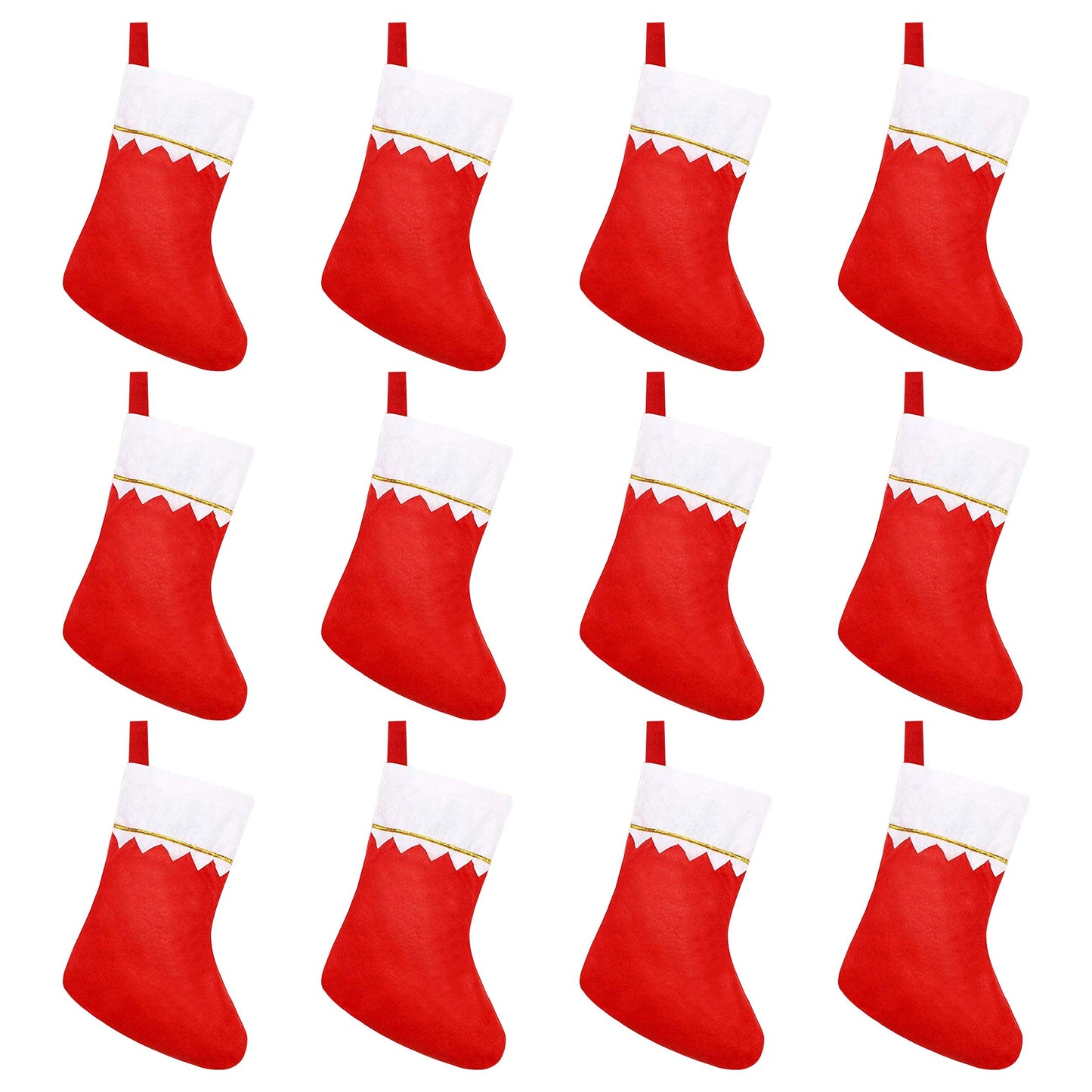CCINEE 12pcs Felt Christmas Stockings for Christmas Fireplace Hanging Stocking Red Non-Woven Fabric with Golden Trim