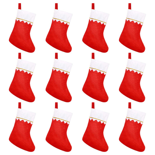 CCINEE 12pcs Felt Christmas Stockings for Christmas Fireplace Hanging Stocking Red Non-Woven Fabric with Golden Trim