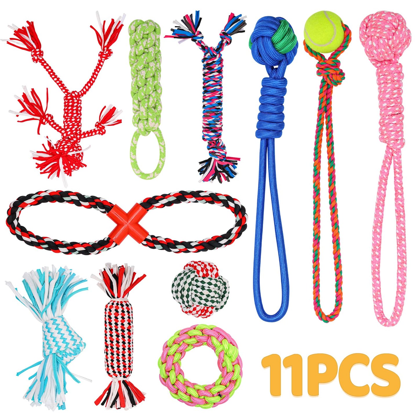 PPTAIO 11 Pack Various Heavy Duty Dog Rope Toys for Large & Medium Dogs Teething, Entertainment & Interaction, Chew Toys with Rope, Training Balls and Dog Squeaky Toys