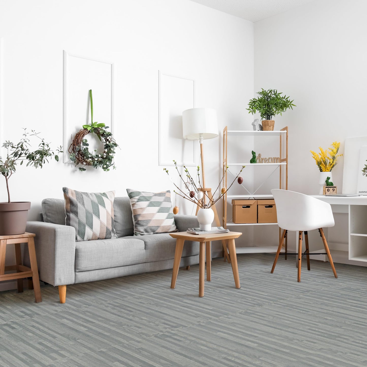 Sorbus 96 Sq. Ft. Wood Grain Floor Tiles Foam Mat EVA Interlocking Mats Tile 3/8-Inch Thick Flooring Wood Puzzle Exercise Mats w/Borders - Home Playroom Basement, Apartment, Trade Show, Baby, Dance