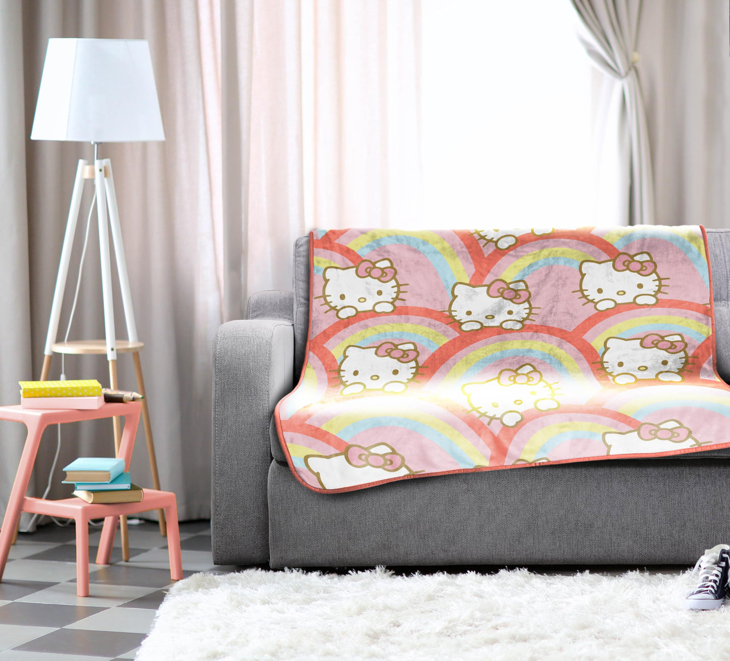 Jay Franco Hello Kitty Rainbow Plush Throw Blanket - Measures 46 x 60 Inches - Super Soft Lightweight Fleece Bedding