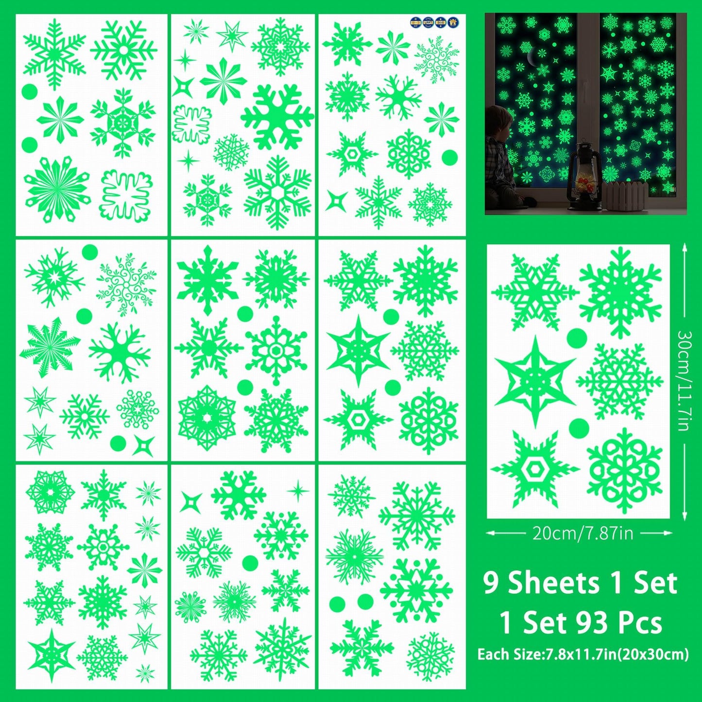 93pcs Christmas Window Clings,9 Sheets Christmas Window Decals for Xmas Decoration