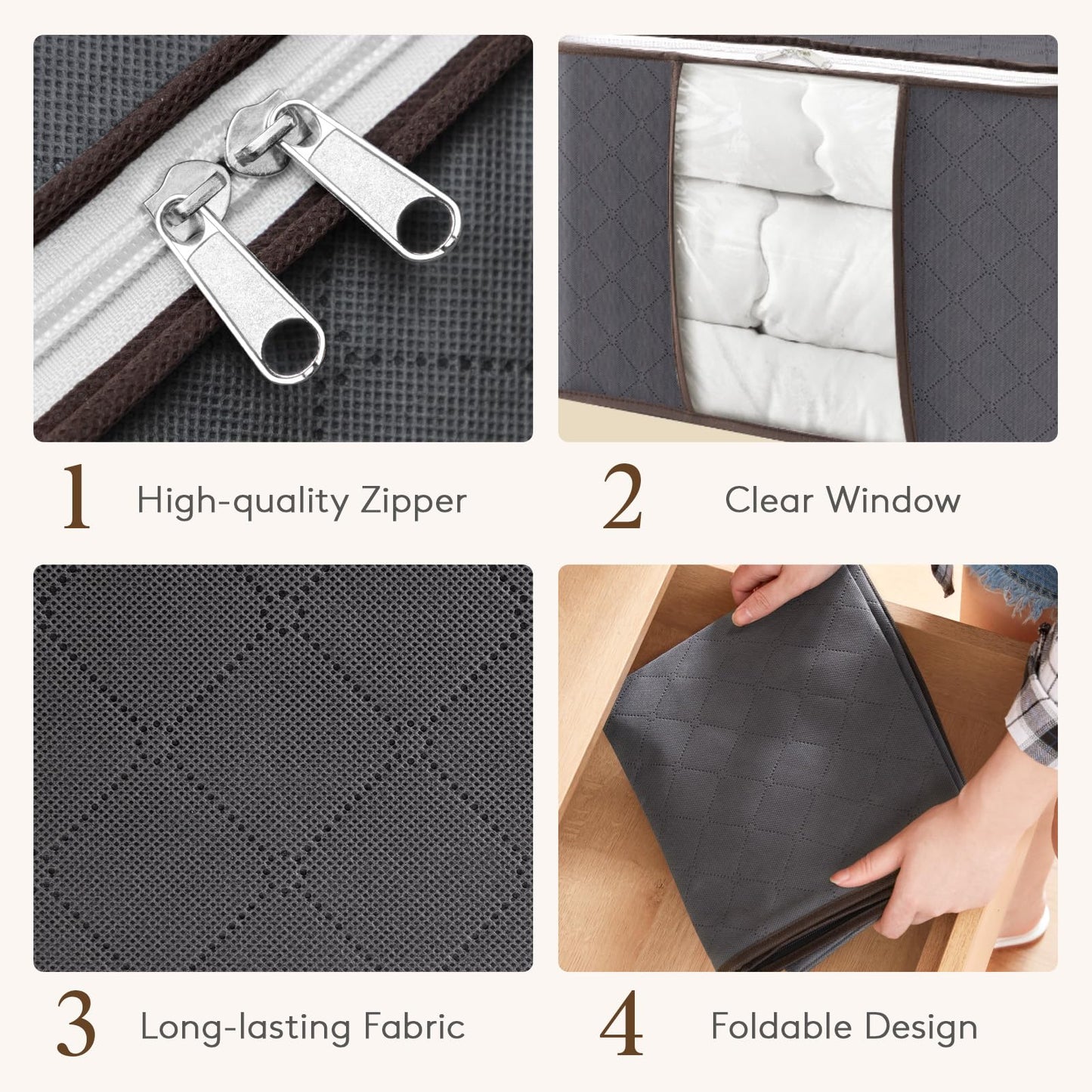 Lifewit 90L Large Storage Bags, 6 Pack Closet Organizers and Storage, Clothes Storage Bins with Lids, Foldable Storage Containers with Reinforced Handles for Clothing, Blanket, Bedding, Comforter Gray