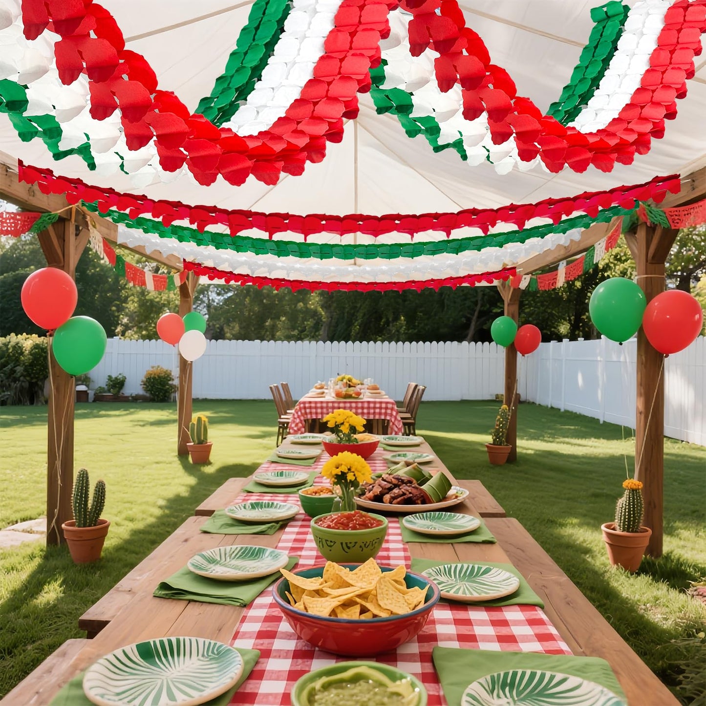 12Pcs Italian Themed Party Decorations Set, Hanging Red White and Green Paper Streamers Garland for Mexican Italian Christmas Decorations