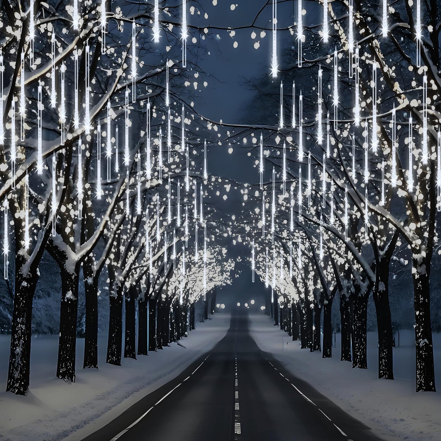 Adecorty Christmas Lights Outdoor, Meteor Shower Lights 8 Tubes 192LED UL Certified Snow Falling Rain Cascading Icicle Light for Xmas Tree Christmas Decorations Outdoor Wedding Party Window, White