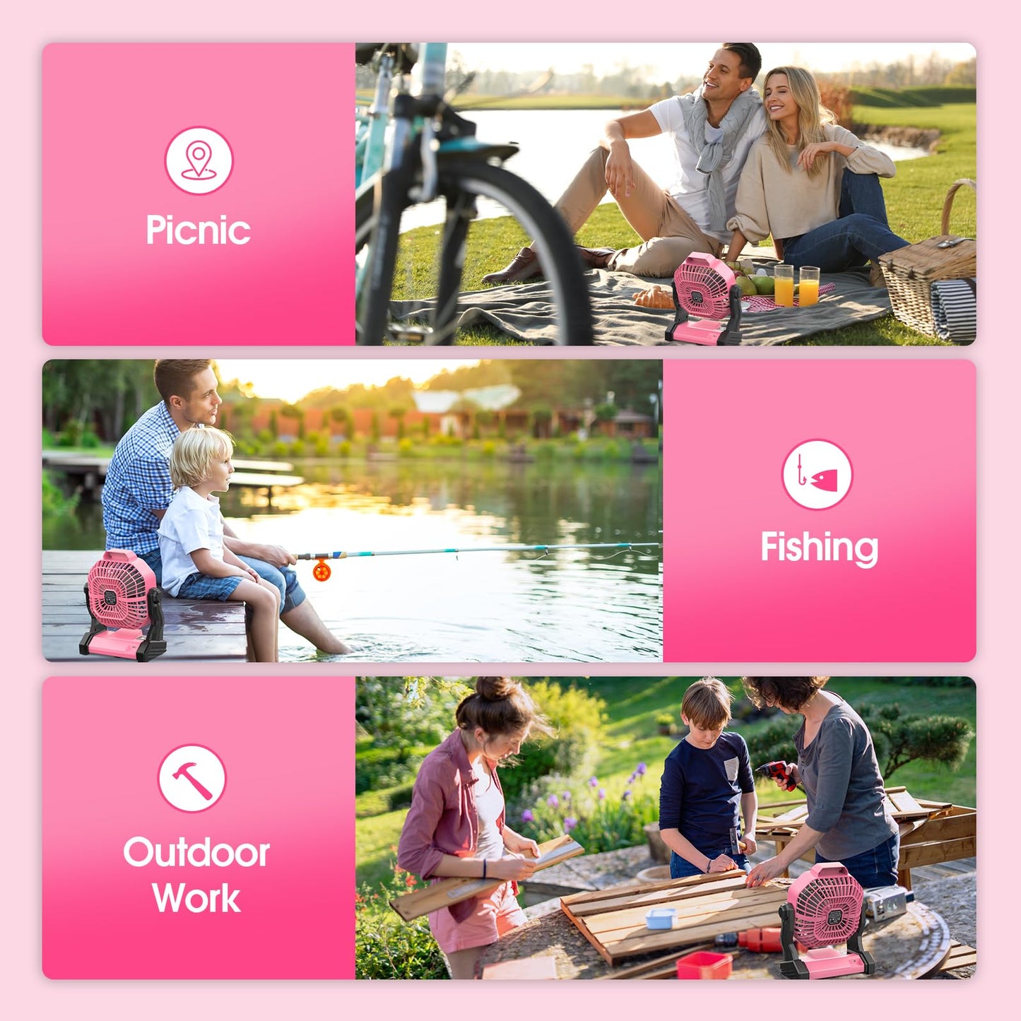 Camping Fan with LED Lantern, 10400 mAh 9 Inch Rechargeable Battery Powered Fan with 270 °Head Rotation, Stepless Speed and Quiet Battery Operated Tent for Picnic, Barbecue, Fishing, Travel, Home