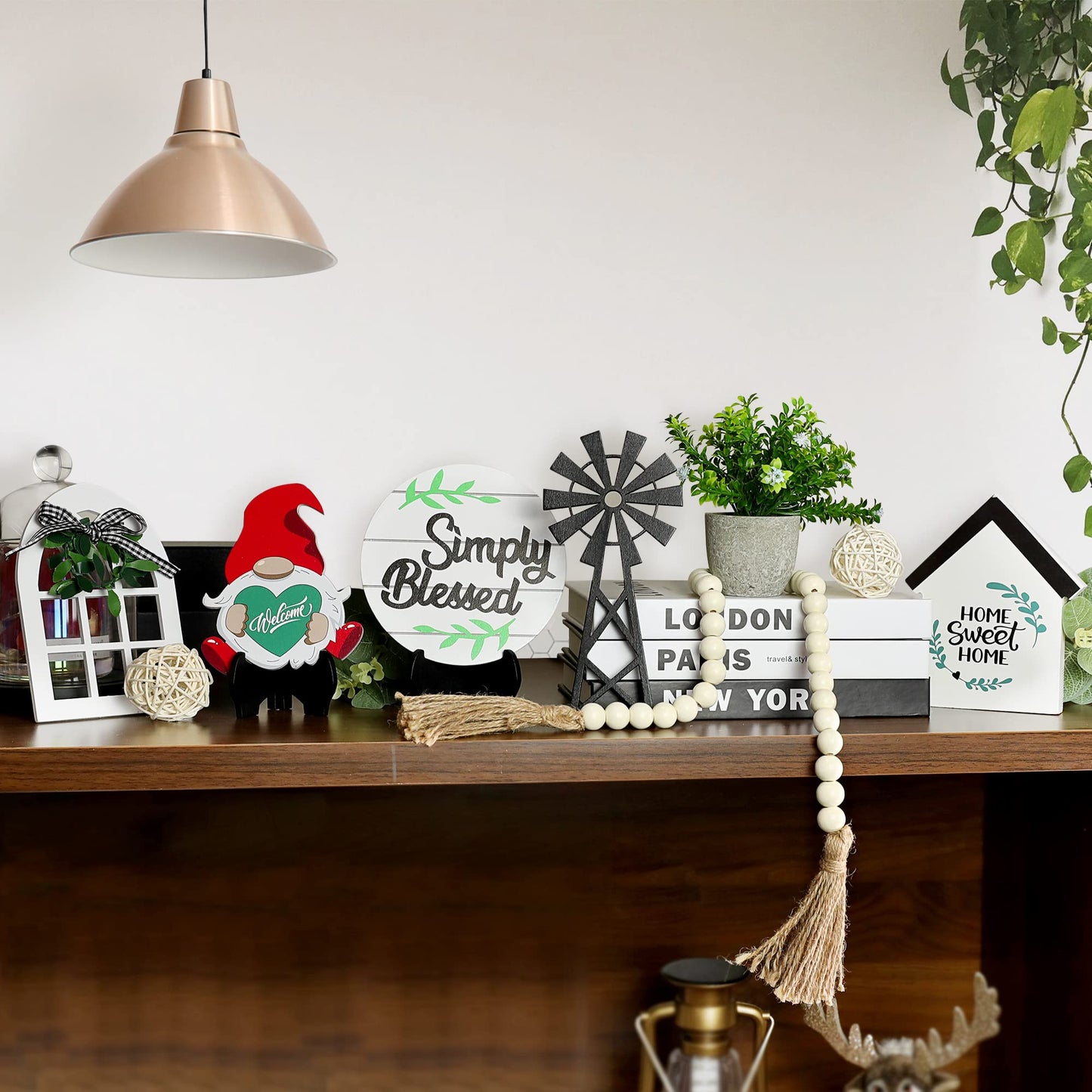 Eufrozy 11pcs Farmhouse Tiered Tray Decor Set, Rustic Tier Tray Decorations with Black and White Buffalo Plaid Gnome Ornaments Wooden Home Sweet Home Sign for Kitchen Table Decor Summer Housewarming