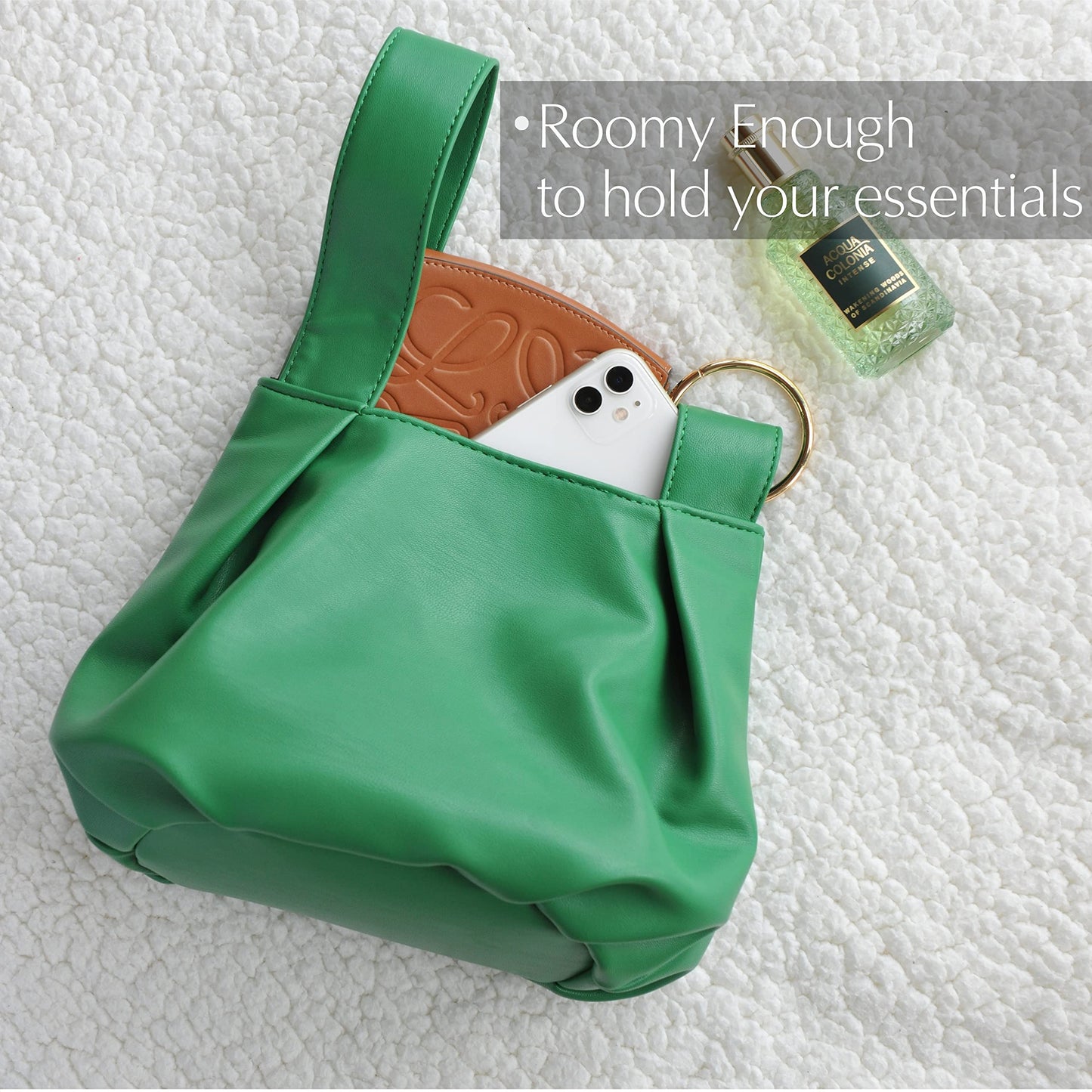 Women's Clutch Soft Vegan Leather Hobo Top Handle Bag Small Tote Purse (Green)