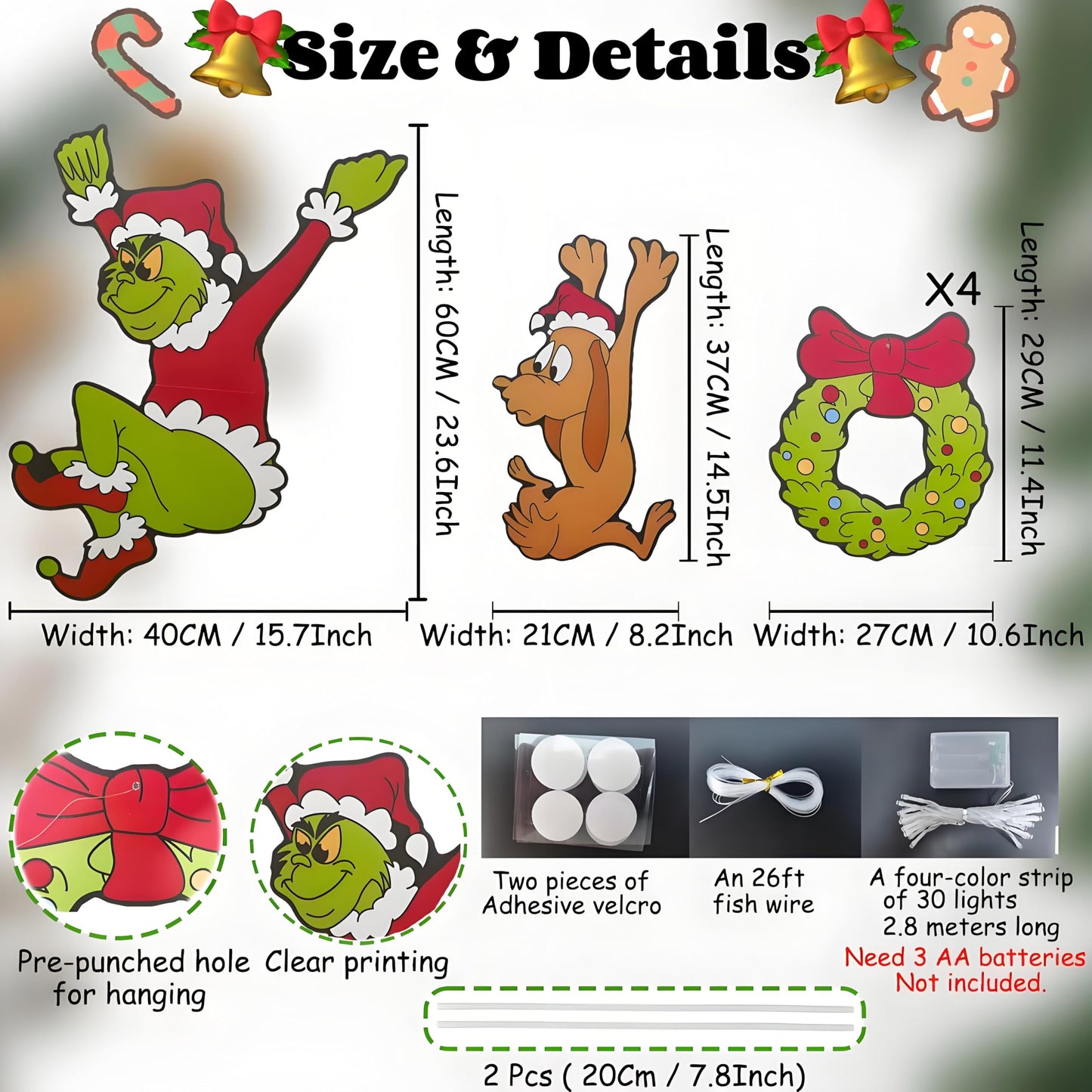 Outdoor Christmas Fence Decorations, 6Pcs Light Up Christmas Fence Peeker Signs Decor with LED String Lights for Yard Garden Lawn Fireplace, Christmas Tree Decoration