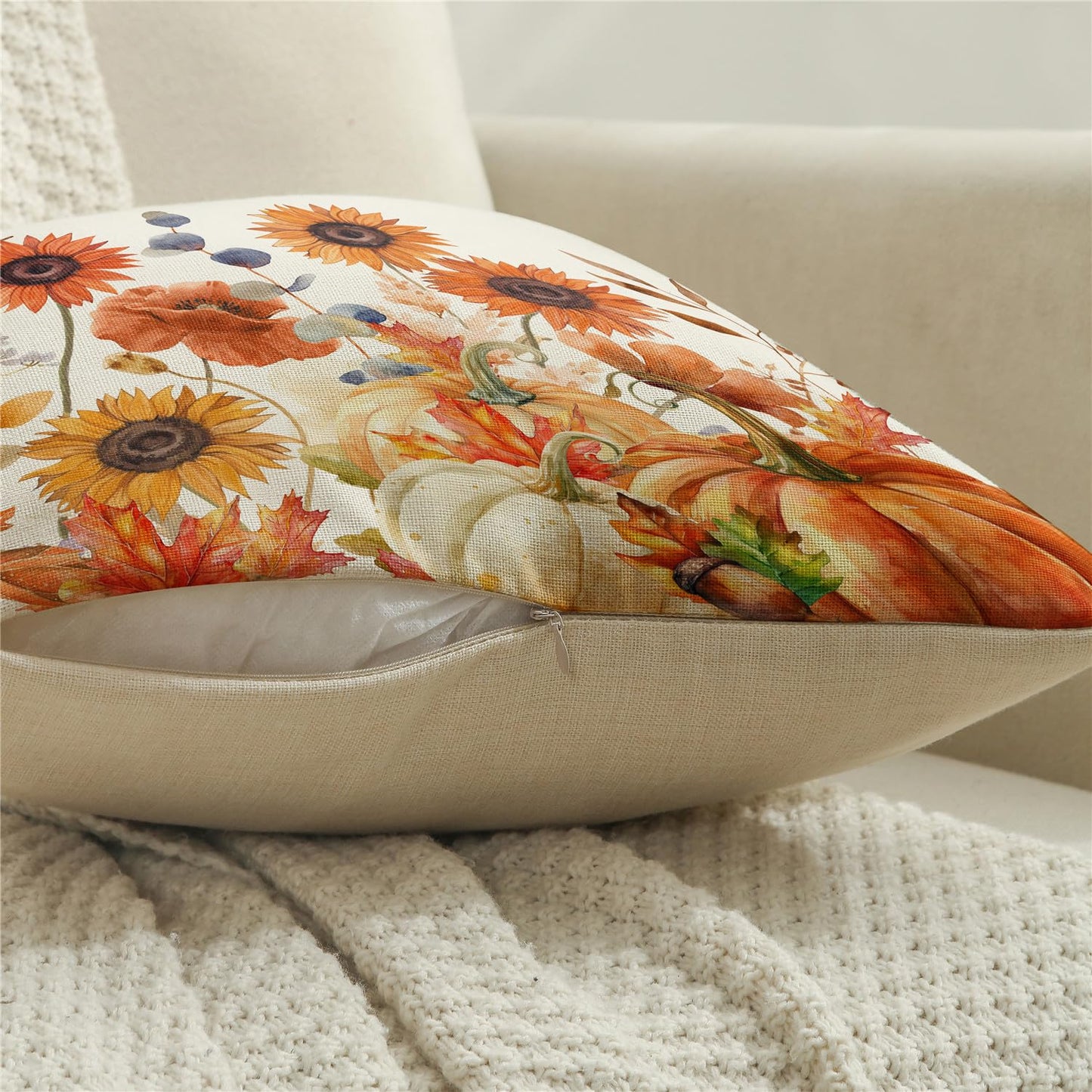 NIGHTWISH Fall Pillow Covers 18x18 Set of 4 Thanksgiving Farmhouse Decorations Floral Pumpkin Outdoor Fall Decor Throw Pillow Covers Thankful Blessed Harvest Autumn Cushion Case for Couch Sofa