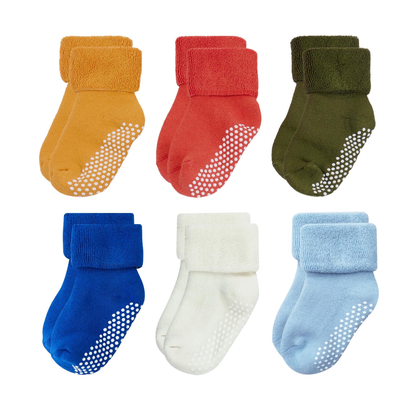 VWU Baby Toddler Kids Ankle Crew Socks with Grips Unisex Warm Thick Cotton Winter Socks 0-10 Years 6/8 Pack