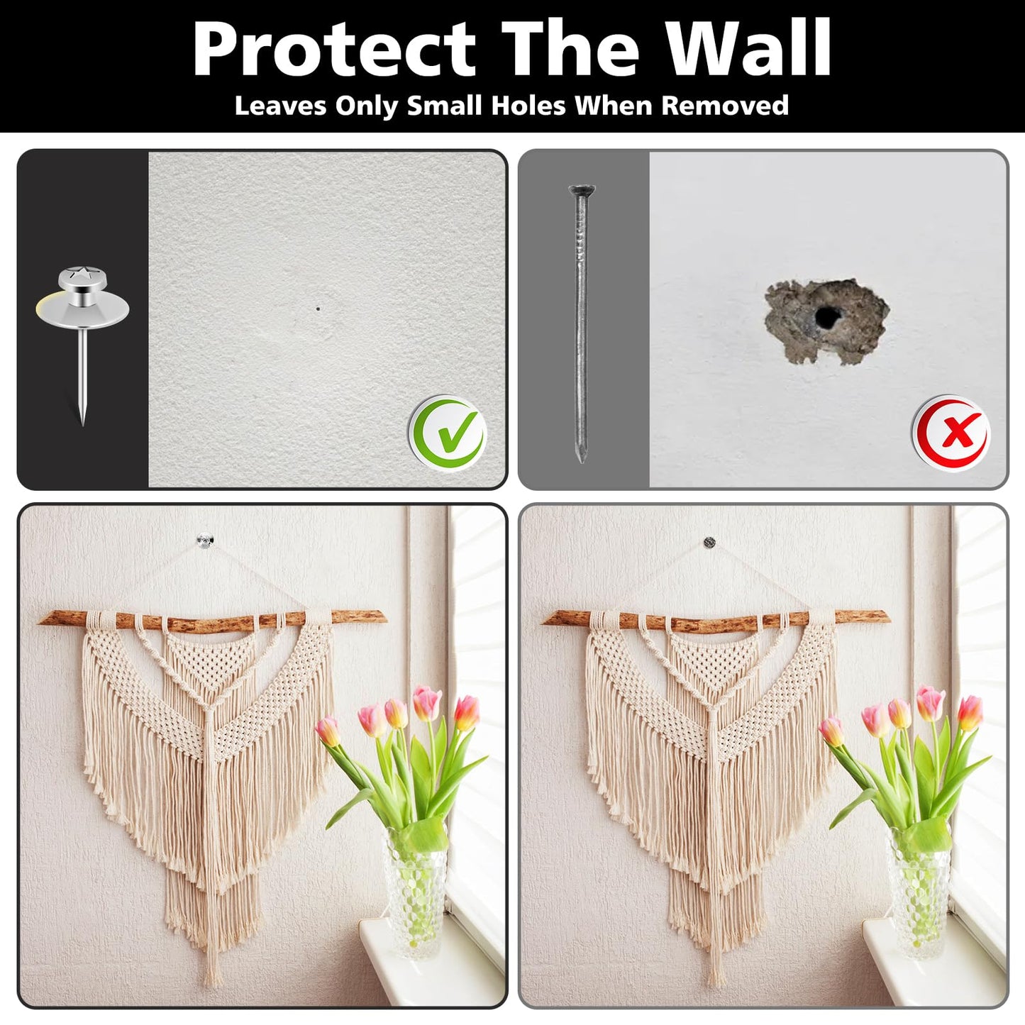 DANRONG 40PCS Double Headed Picture Hangers Nails for Hanging Pictures, Push Pins Wall Hooks,Thumb Tacks for Wall, Hangers Without Nails,Decor Tacks for Home Office Hanging Tapestry Frame(Silver)