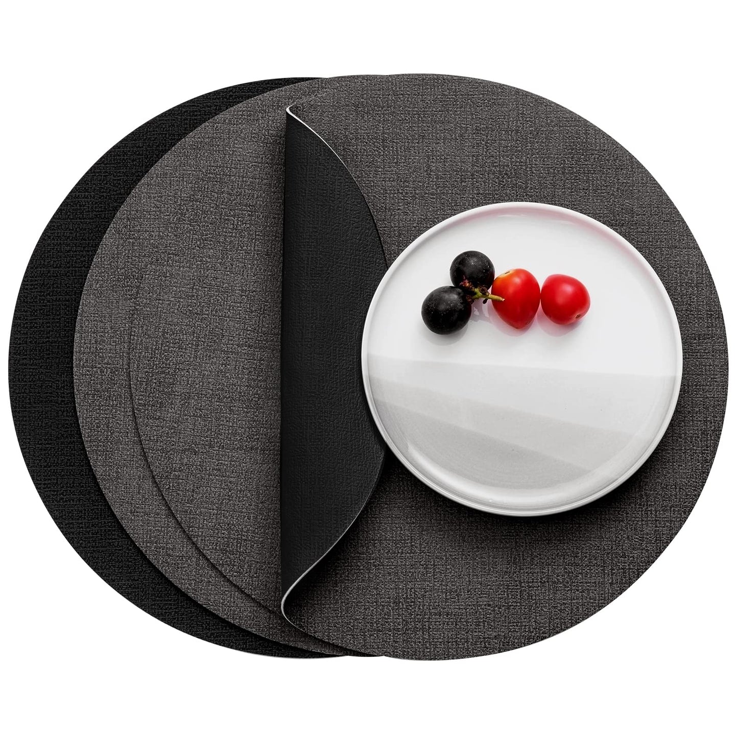 Myir JUN Round Placemats, Dual Sided Faux Leather Place Mats Set of 4 Indoor/Outdoor Non-Slip Washable Table Mats (Gray Blue, Set of 4)