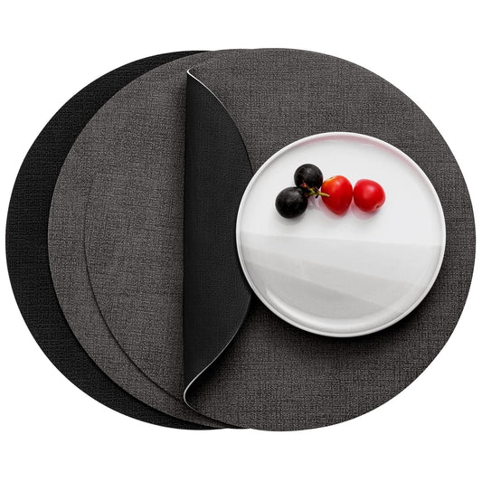 Myir JUN Round Placemats, Dual Sided Faux Leather Place Mats Set of 4 Indoor/Outdoor Non-Slip Washable Table Mats (Gray Blue, Set of 4)