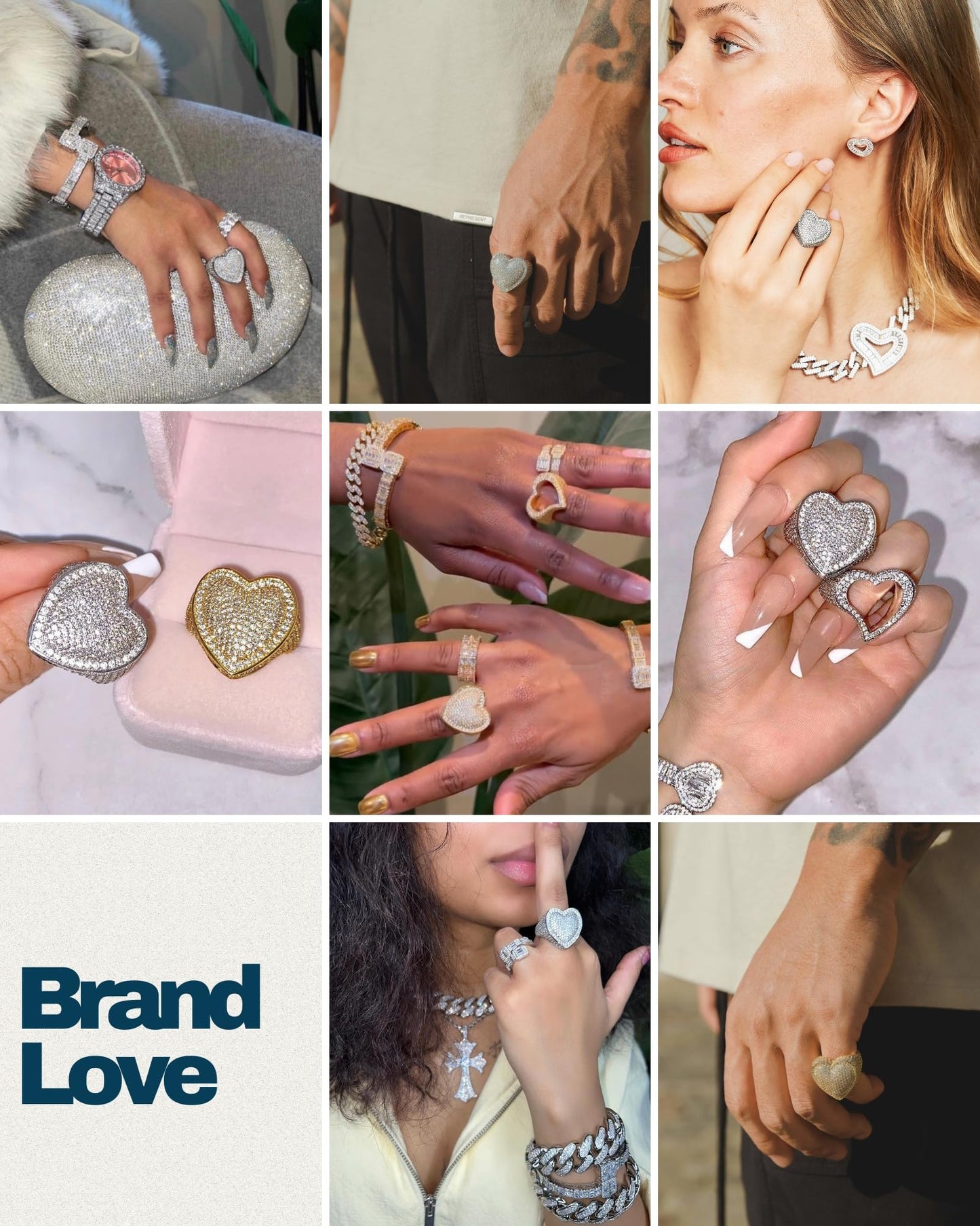 Iced Out Jewelry 5A Cz Stones Shiny Baguette Heart Engagement Gold Luxury Diamond Ring, Hip Hop Bling Bling 18K Gold Plated Party Pinky Ring Men Women (Gold, 7)