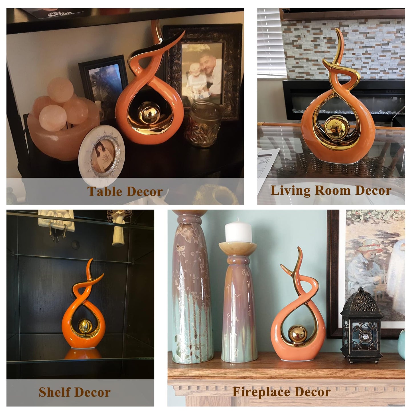 FJS Home Decor Modern Art Ceramic Statue, Orange Coffee Table Decor, Hous Decorations for Living Room Dining Room Table Centerpiece Bookshelf (12.2" H)